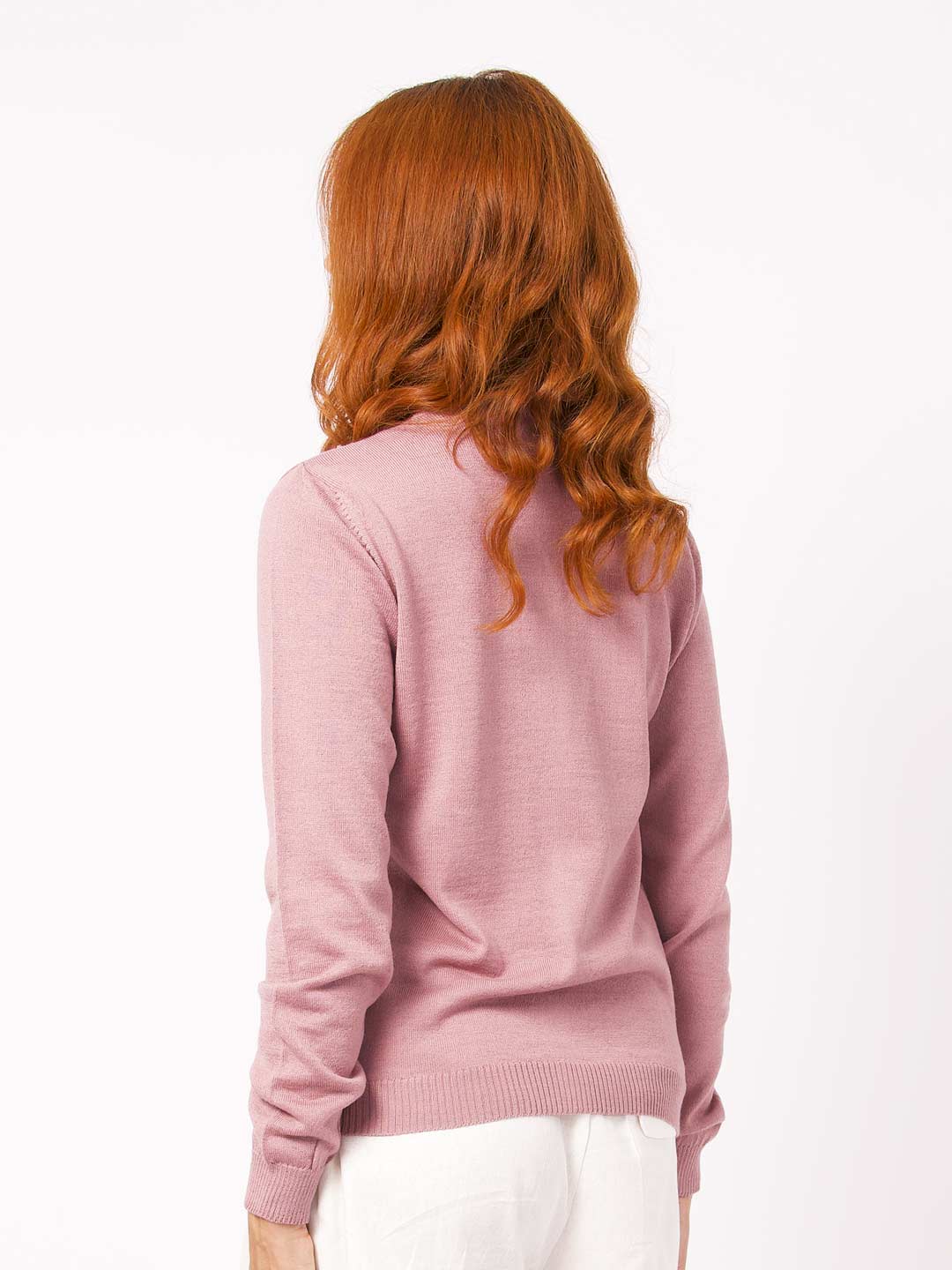 Achega Knitted Cardigan - Old pink women's Cardigan in merino wool with round neckline and buttons
