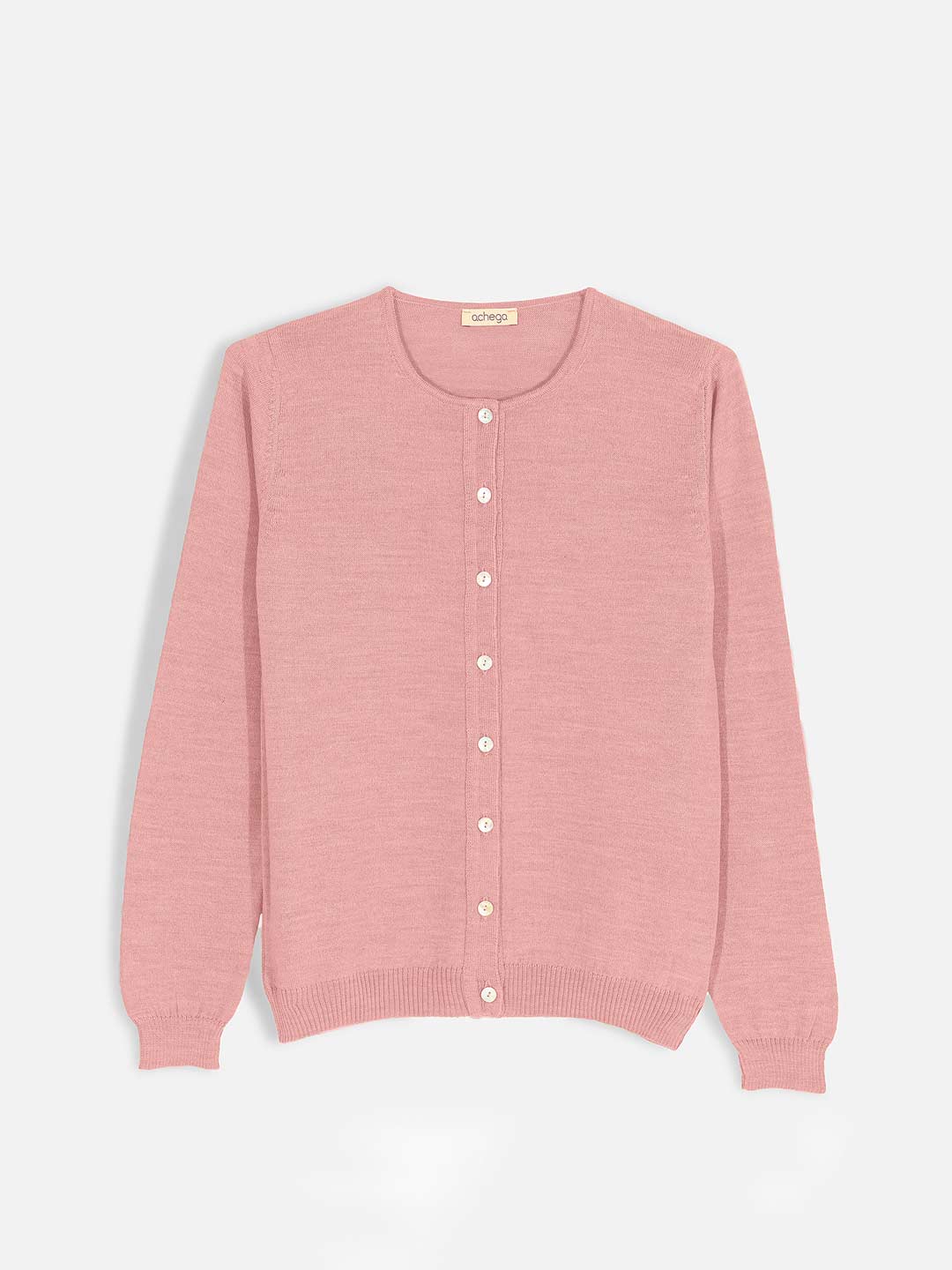 Achega Knitted Cardigan - Old pink women's Cardigan in merino wool with round neckline and buttons
