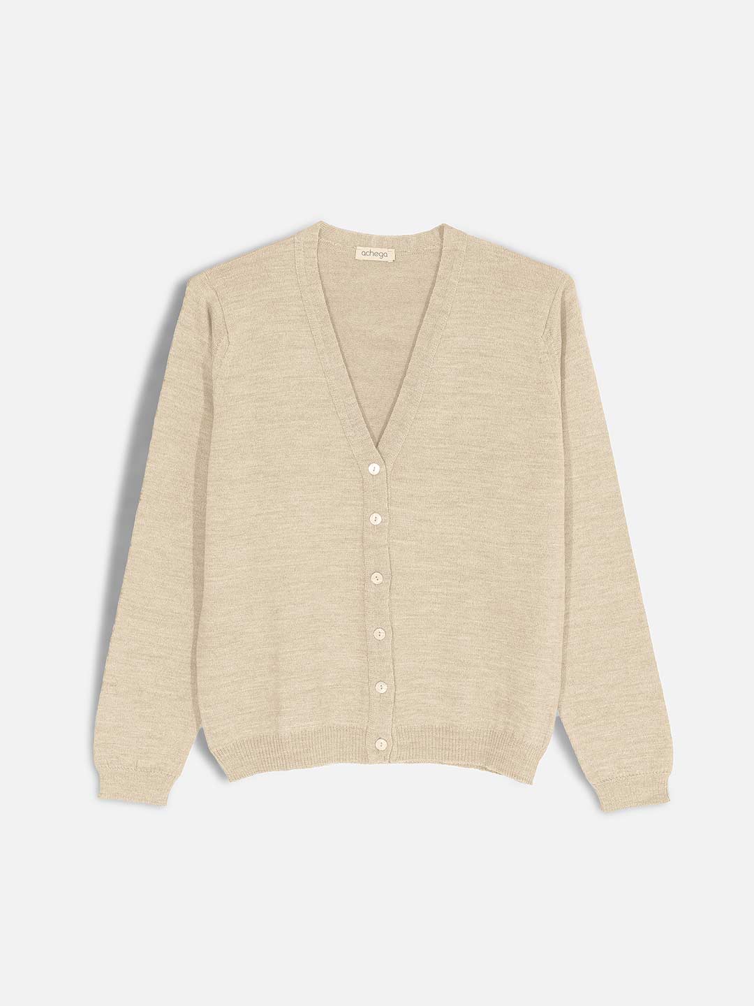 Achega Knitwear Cardigan - Women's sand Cardigan in merino wool with v-neck and buttons