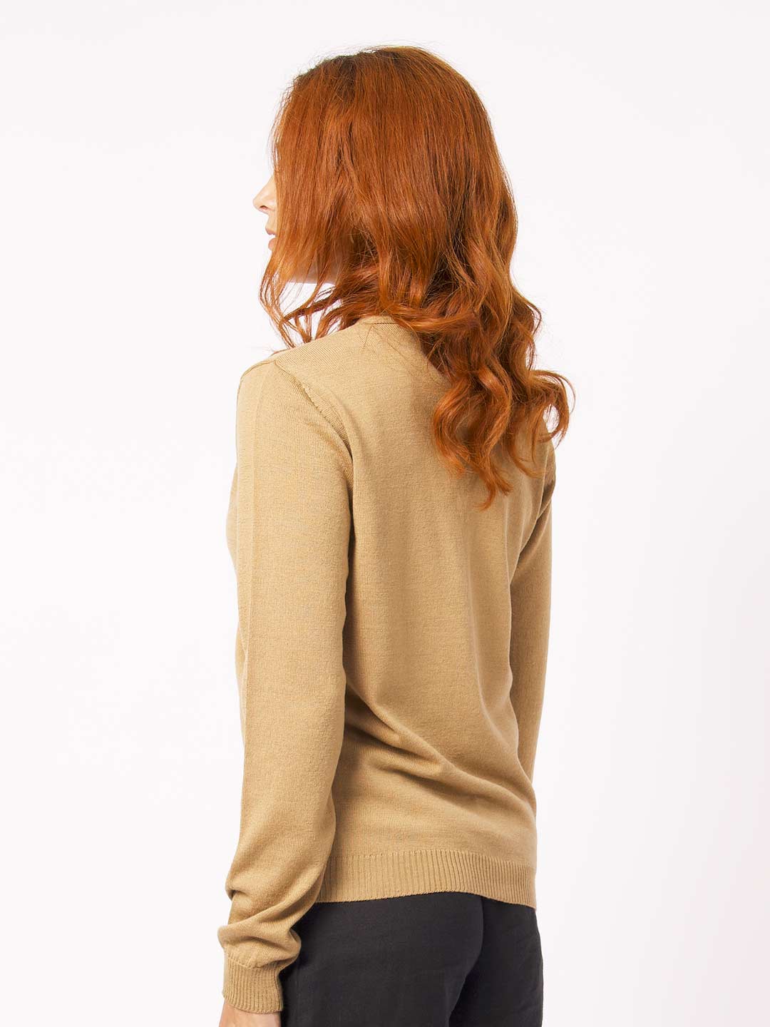Achega Knitwear Jackets - Cardigan women's camel merino wool with v-neck and buttons