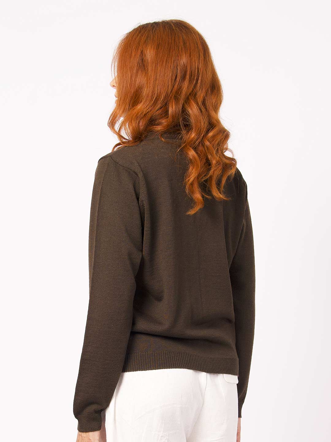 Achega Knitted Cardigan - Women's brown Cardigan in merino wool with v-neck and buttons
