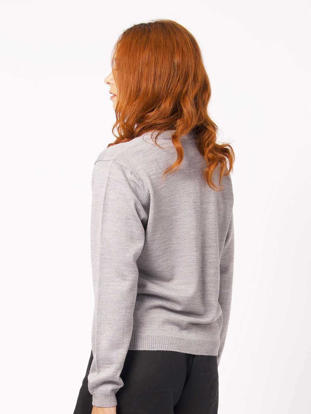 Achega Knitwear Cardigan - Women's gray merino wool Cardigan with v-neck and buttons
