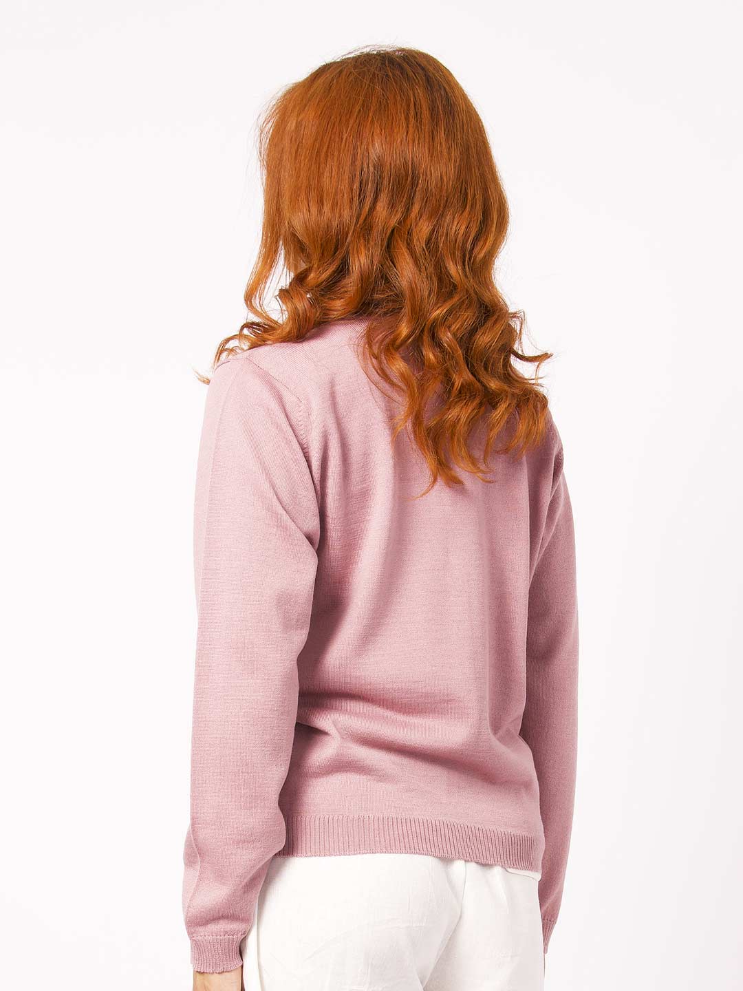 Achega Knitwear Cardigan - Old pink women's Cardigan in merino wool with V-neck and buttons