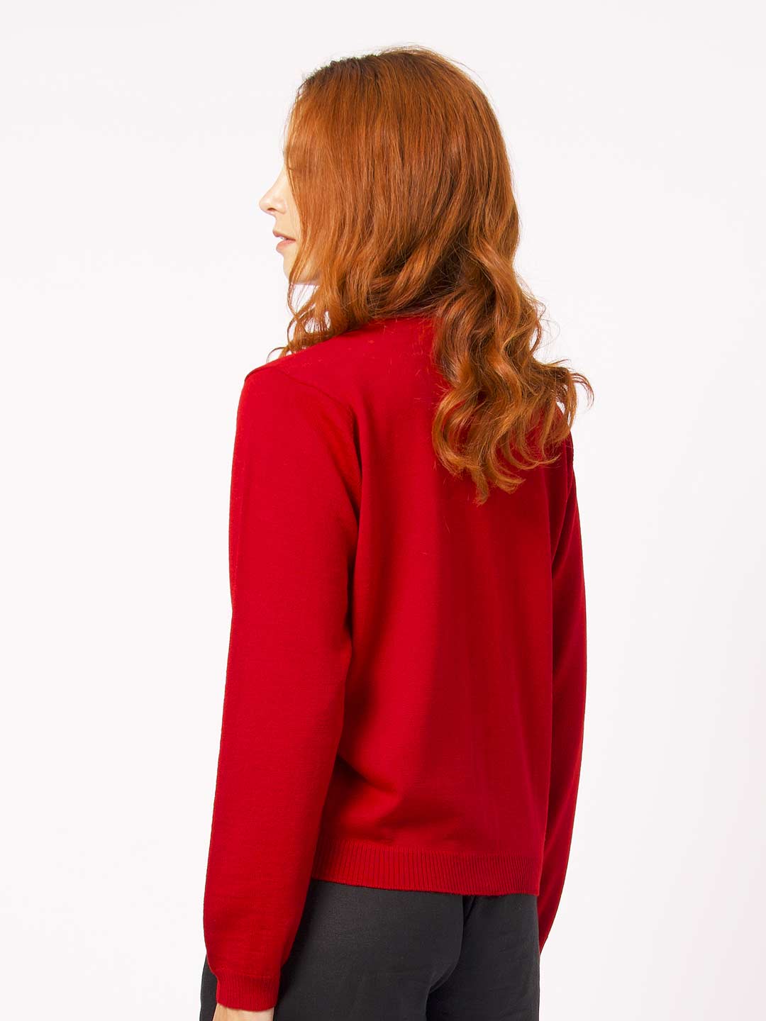 Achega Knitted Cardigan - Women's red Cardigan in merino wool with v-neck and buttons