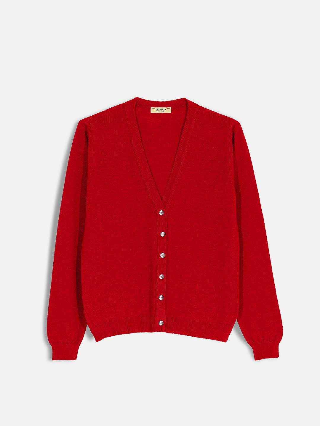 Achega Knitted Cardigan - Women's red Cardigan in merino wool with v-neck and buttons