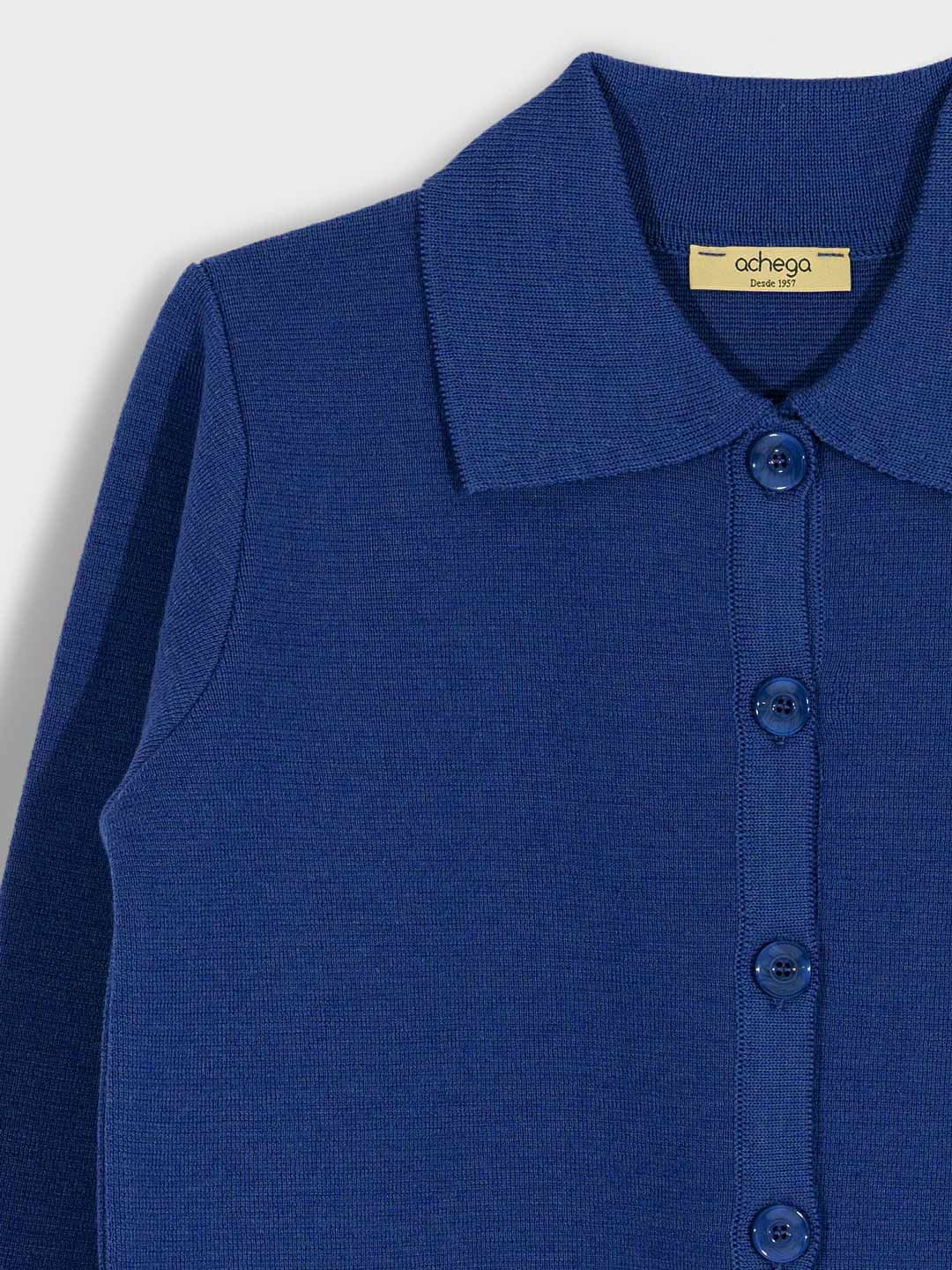 Achega Knitted Cardigan - Women's indigo blue merino wool Cardigan with collar