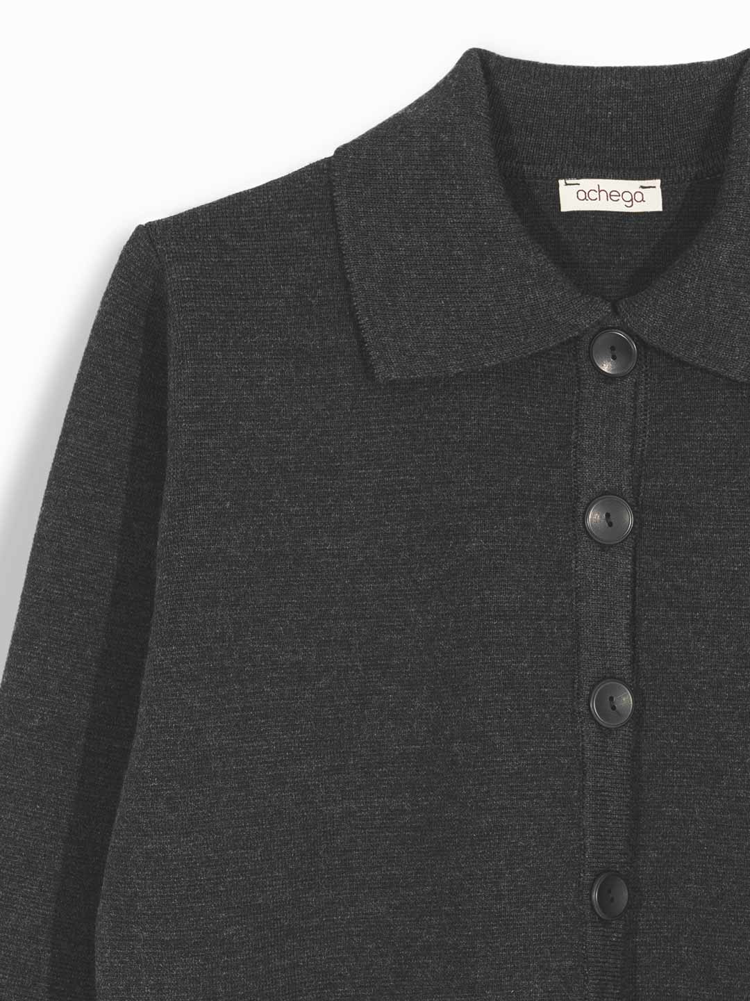 Achega Knitwear Chaquetas - Chaqueta de mujer de lana merino gris con cuello
