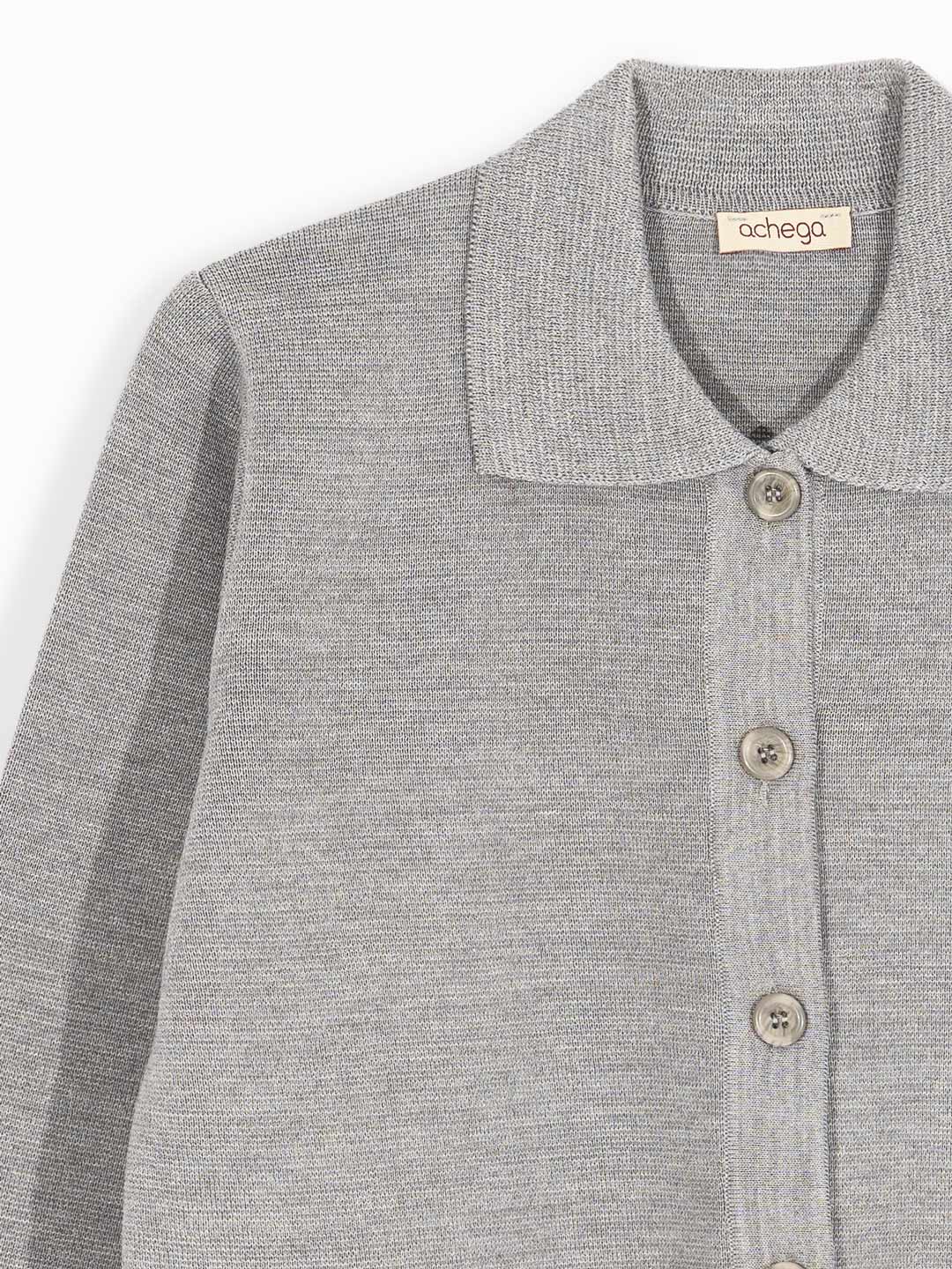 Casacos de Malha Achega - Casaco feminino cinza em lã merino com gola