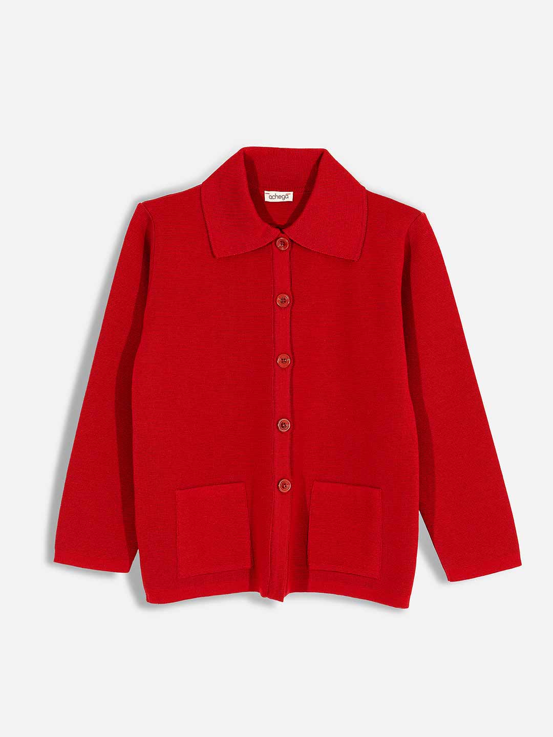 Casacos de Malha Achega - Casaco feminino vermelho em lã merino com gola