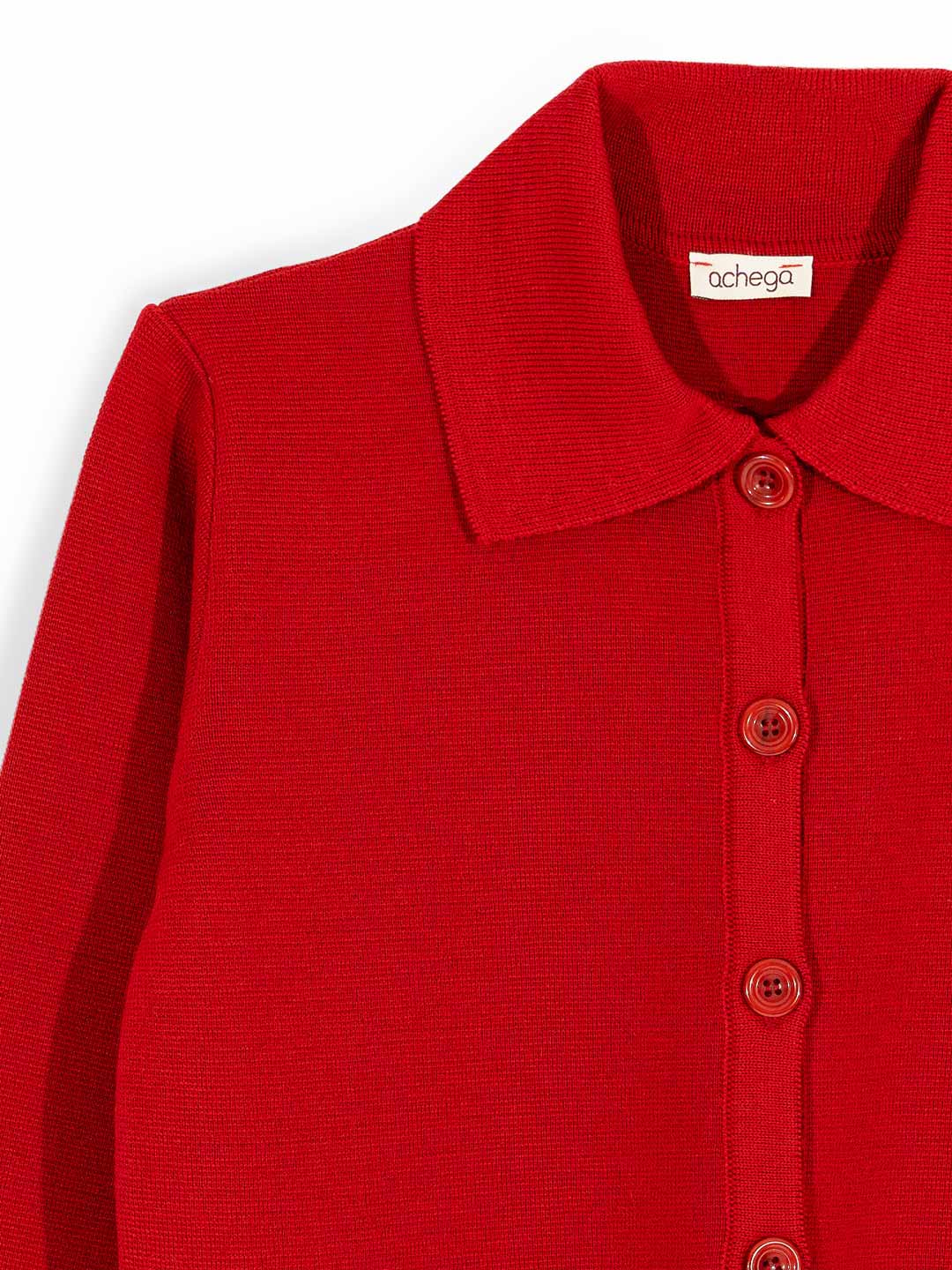 Casacos de Malha Achega - Casaco feminino vermelho em lã merino com gola
