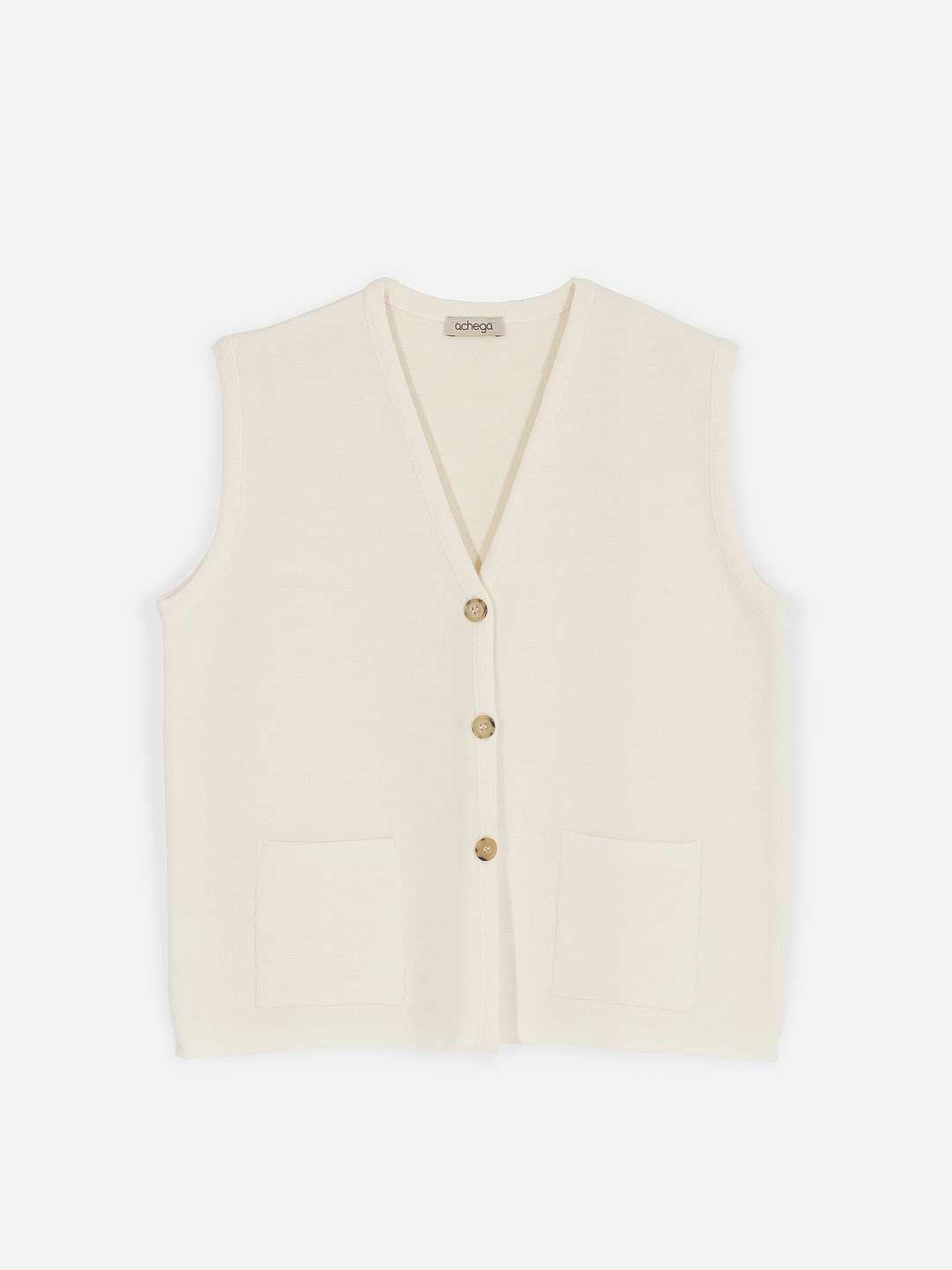 Coletes em Malha Achega - Colete feminino branco em lã merino