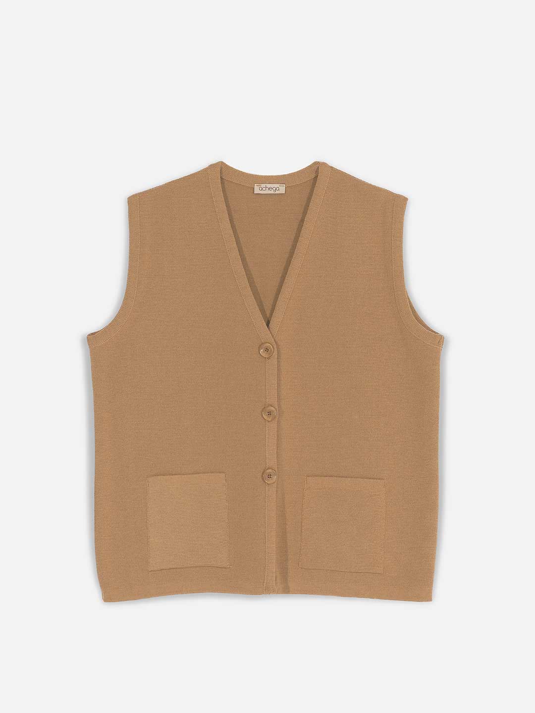 Achega Knitted Vests - Women's camel vest in merino wool