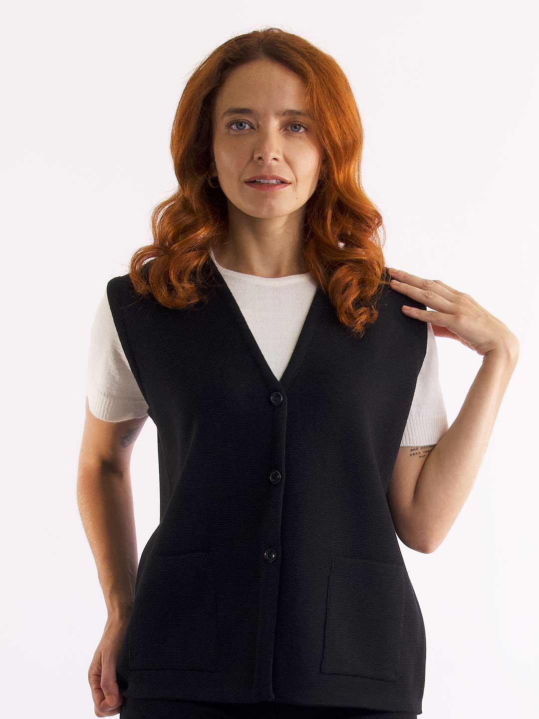 Achega Knitted Vests - Women's camel vest in merino wool