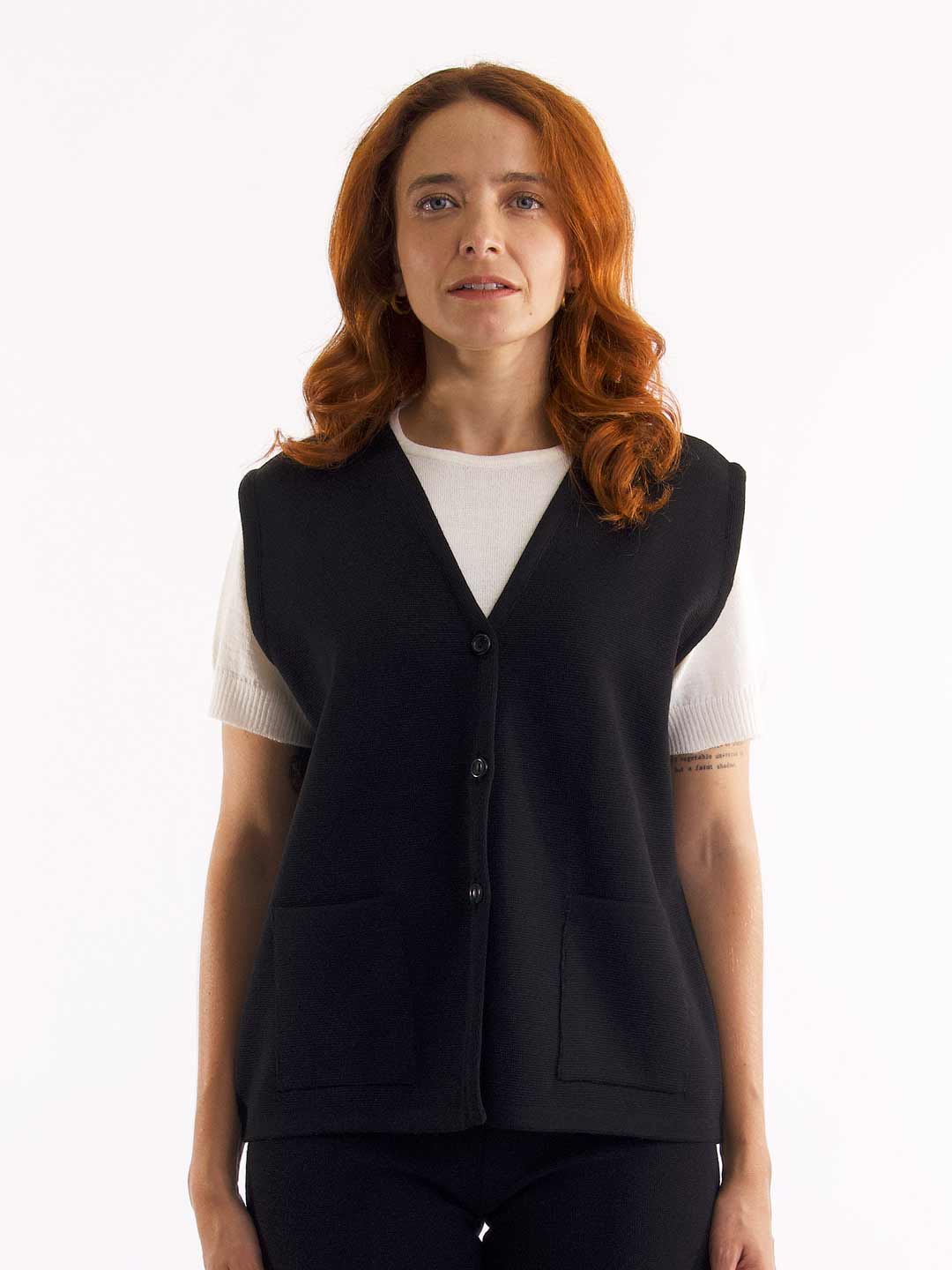 Achega Knitted Vests - Women's camel vest in merino wool