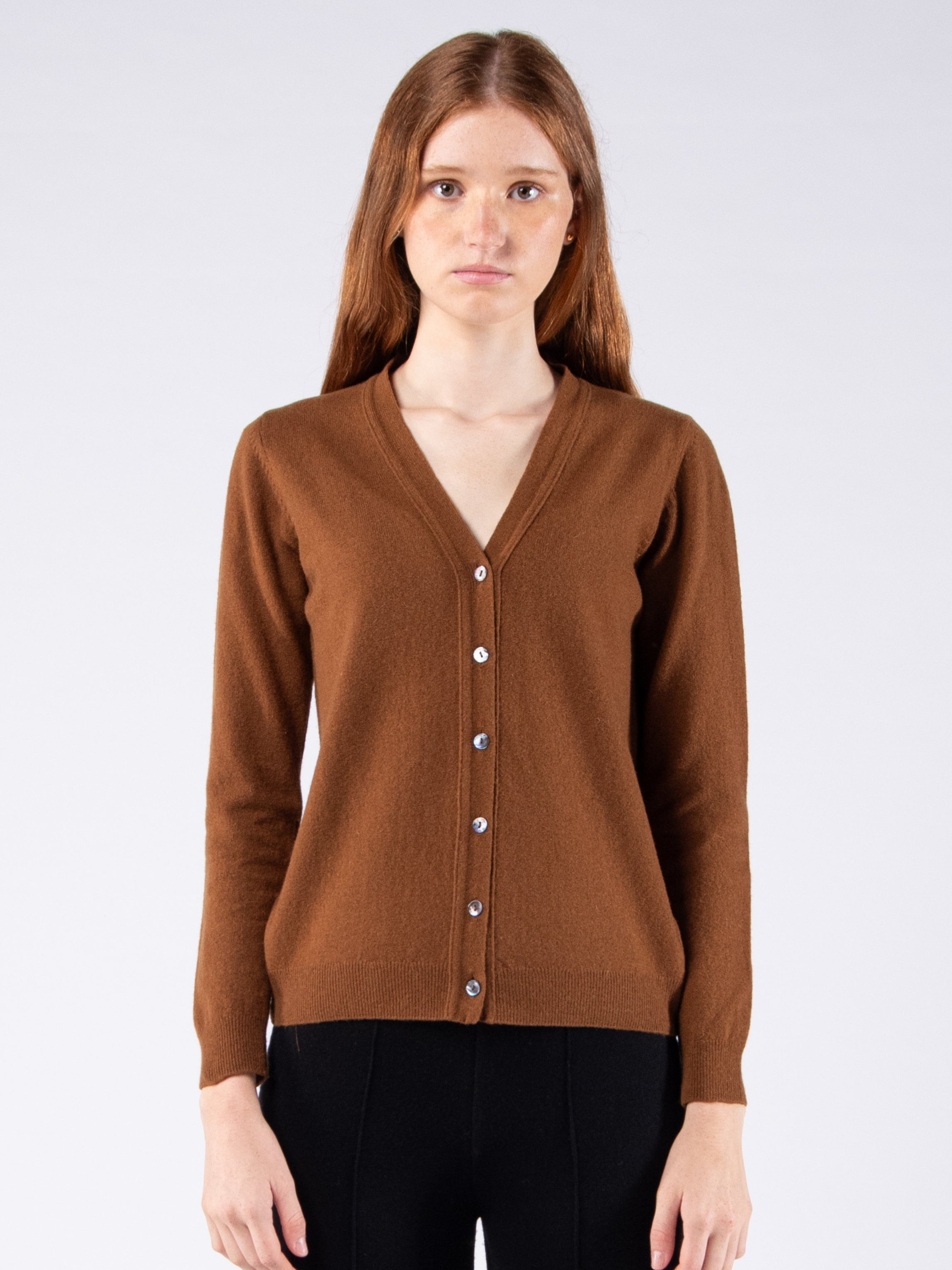 Lambswool V-neck Cardigan - Cigar