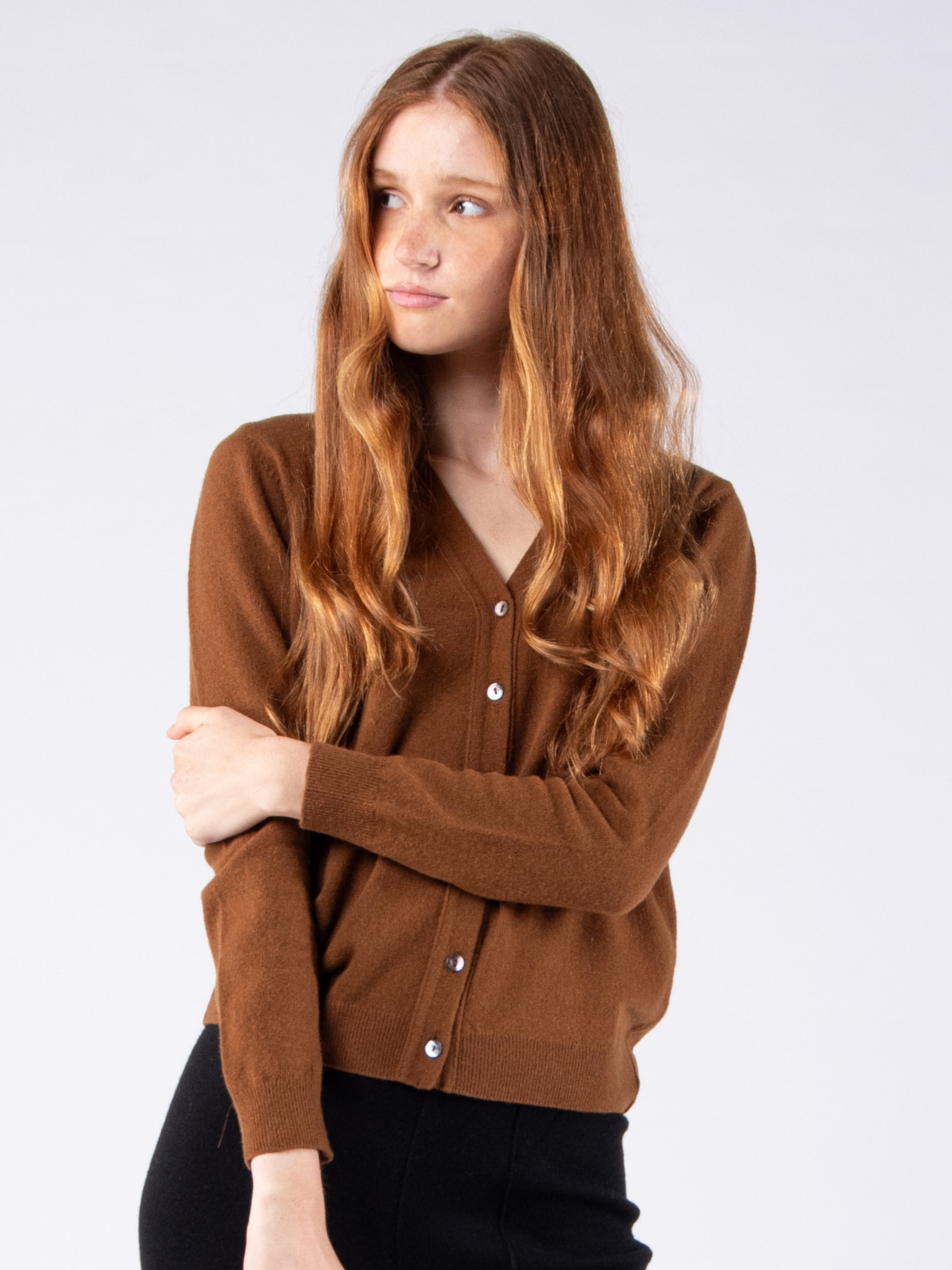 Lambswool V-neck Cardigan - Cigar