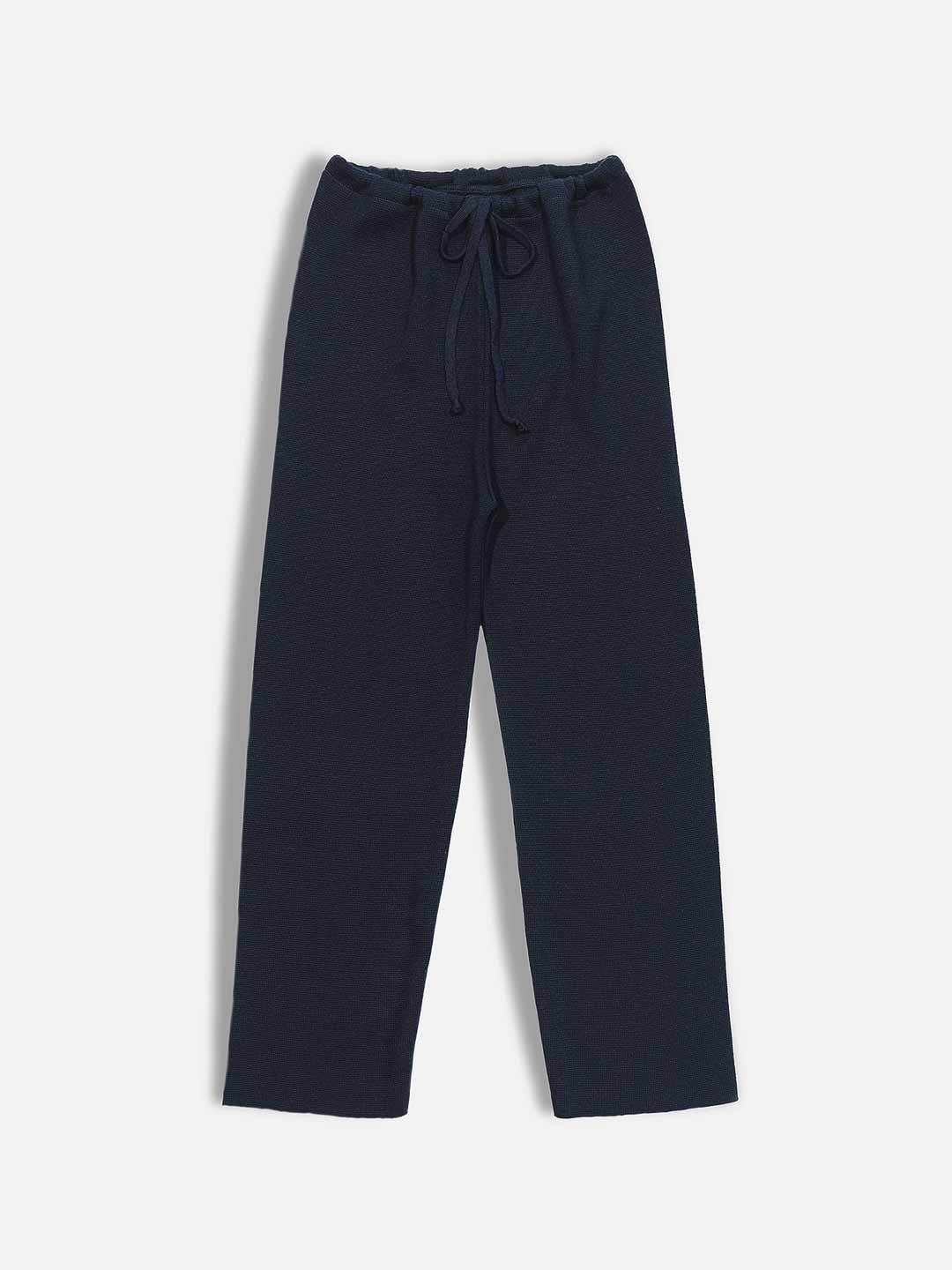 Achega Knit Trousers - Pantalones azul marino de mujer en lana merino