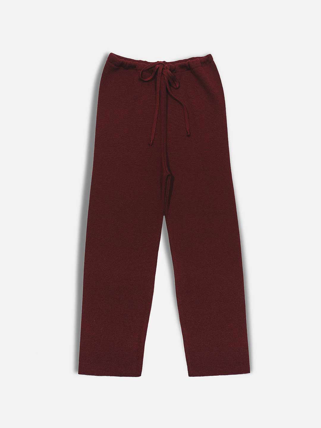 Pantalones de punto Achega - Pantalones burdeos de mujer en lana merino