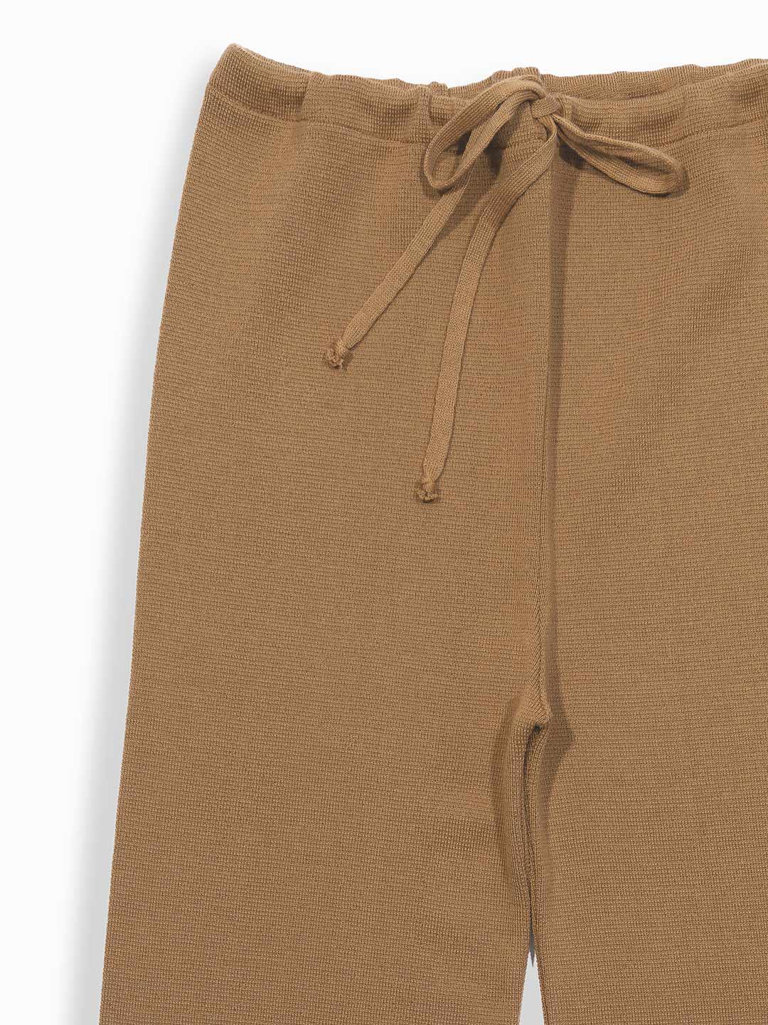 Calças de Malha Achega - Calças femininas camel em lã merino