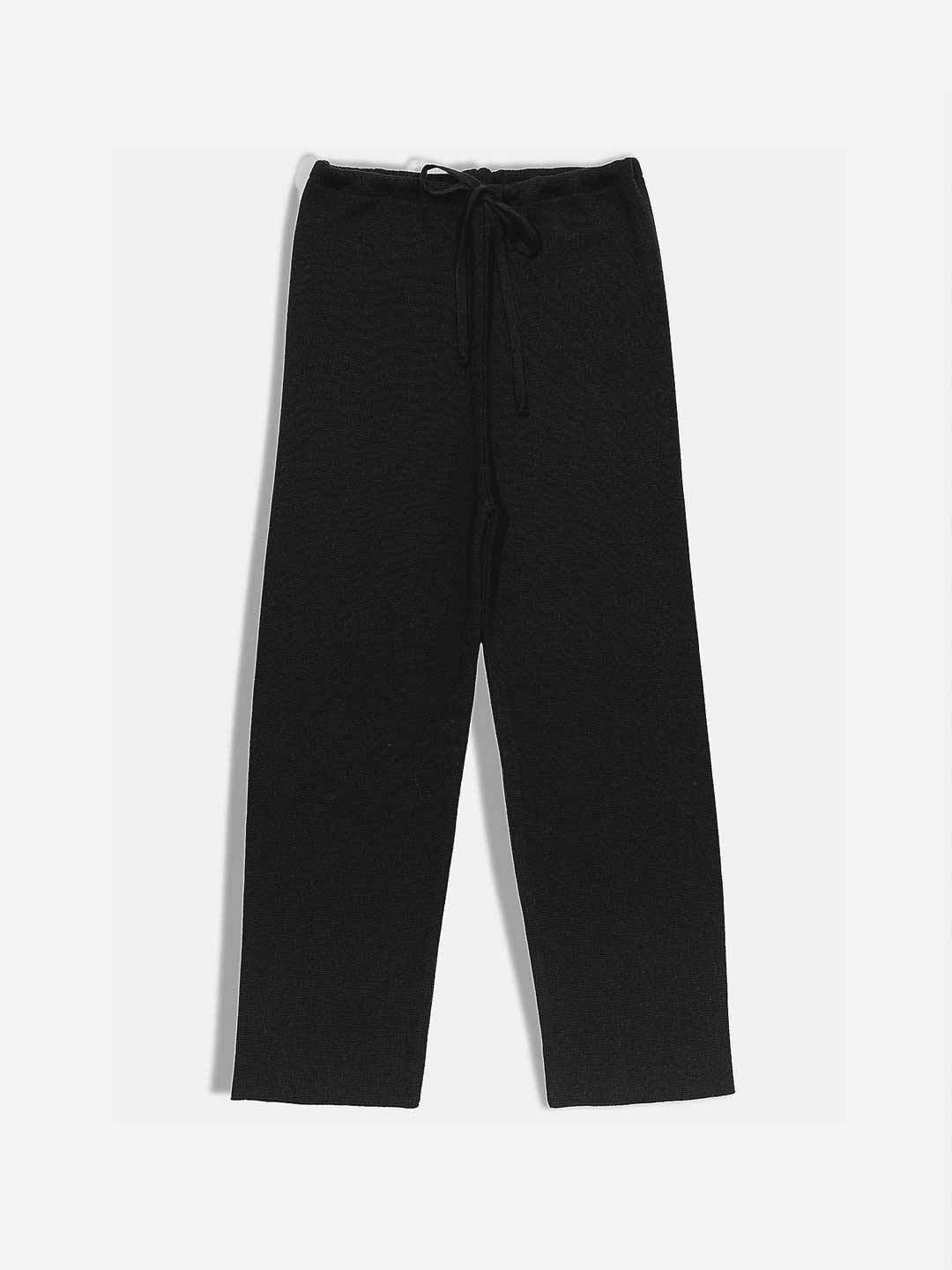Achega Knit Trousers - Pantalones negros de lana merina para mujer