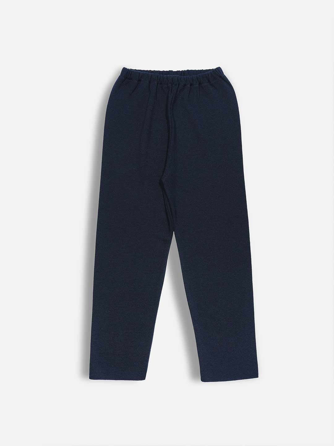 Achega Knit Trousers - Navy blue wide-leg pants in merino wool