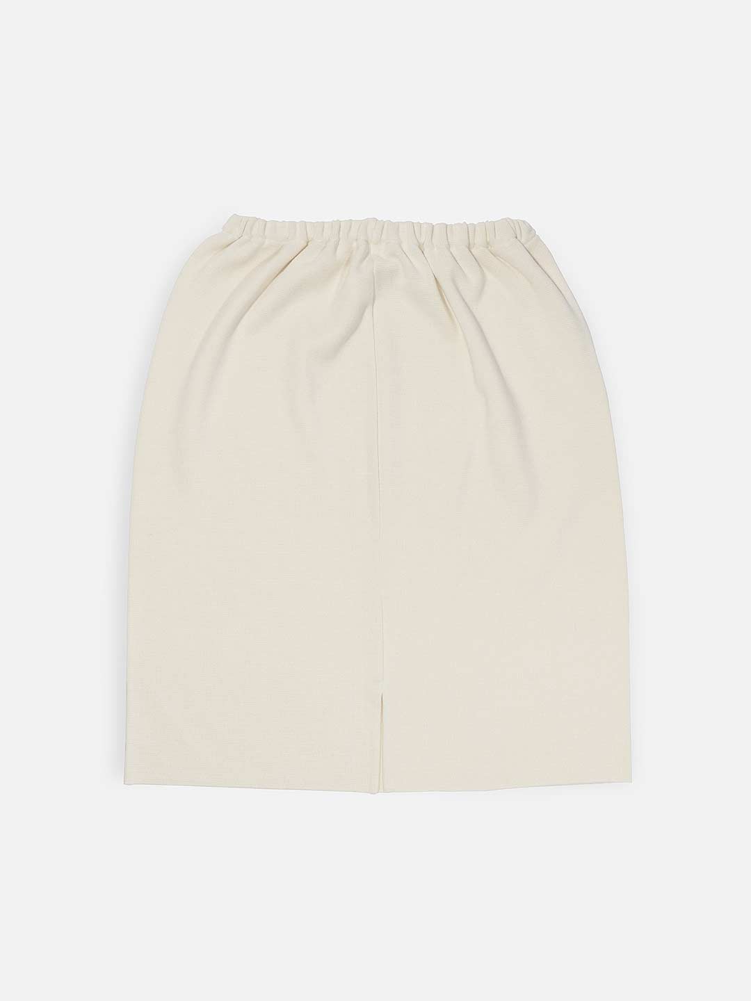 Plain Midi Skirt with Elastic Waist in Merino Wool