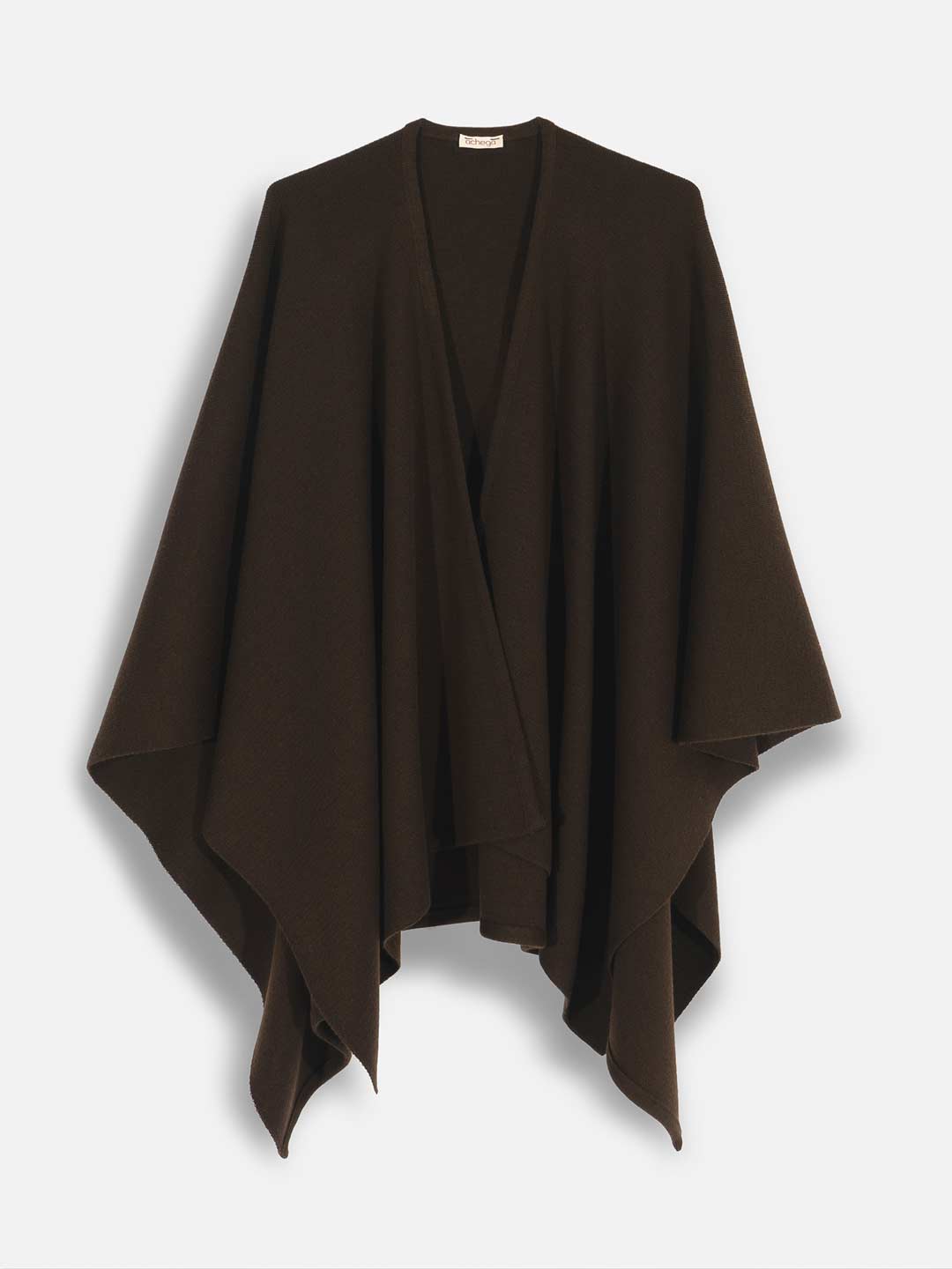 Achega knitted capes - Women's brown cape in Merino wool
