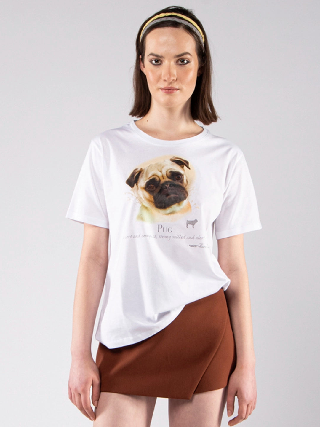 Camisetas Achega - Camiseta femenina 100 % algodón con un perro de raza pug.