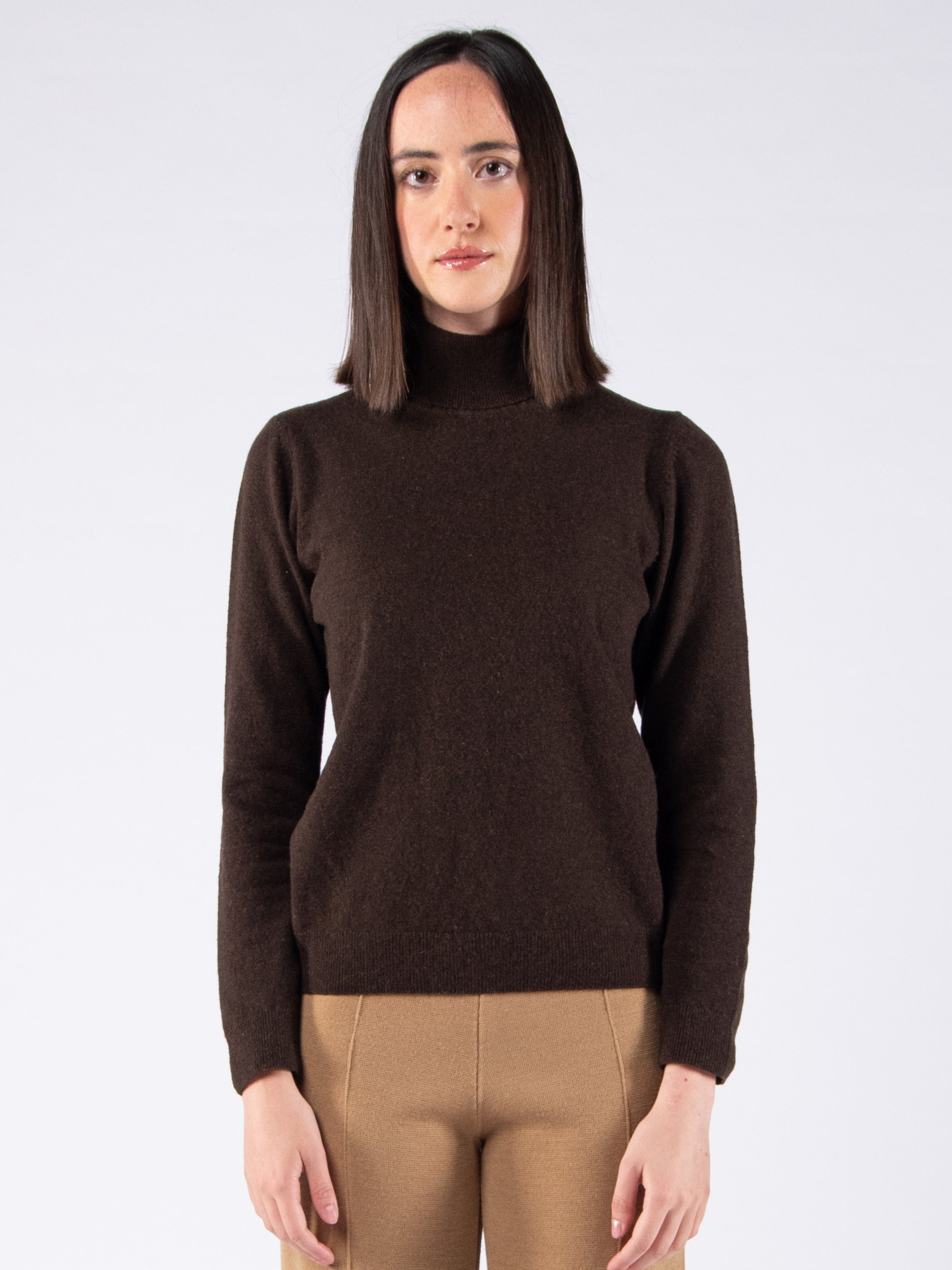 Blusa de Gola Alta em Lambswool - Castanho