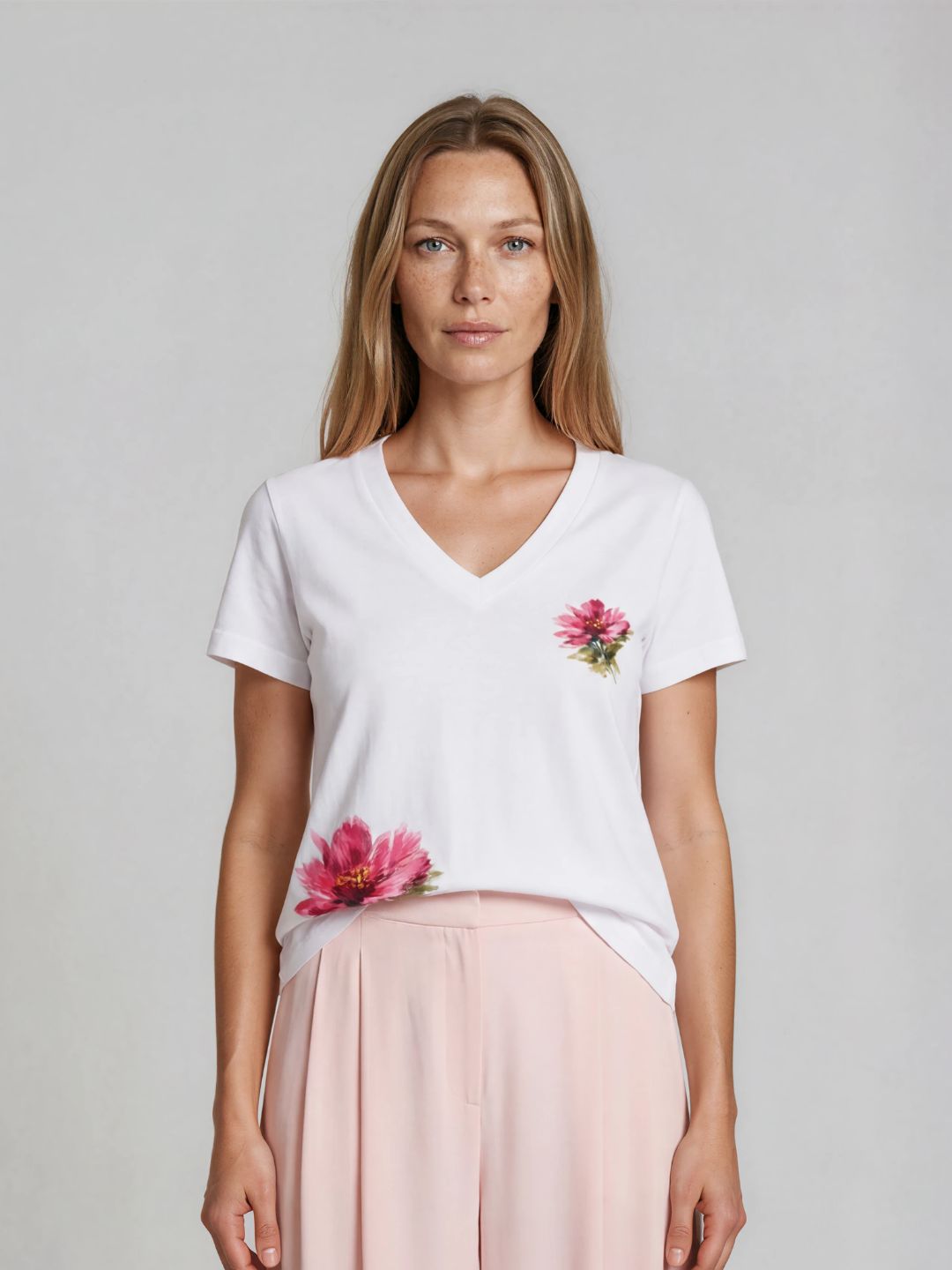 T-shirt Floral Rosa em 100% Algodão