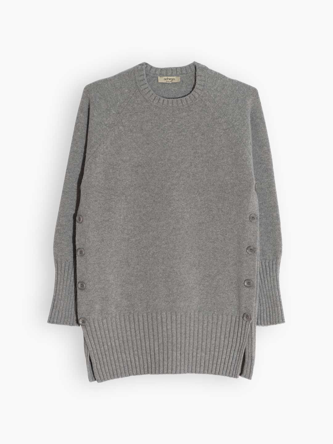 Achega Knitted Sweaters - Jersey oversize de punto gris claro para mujer en lana de cordero