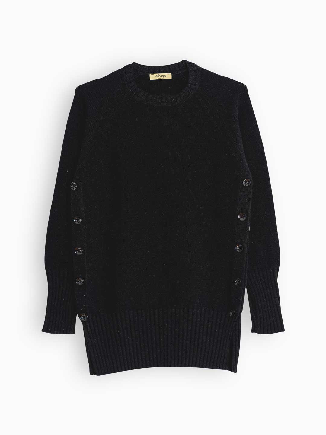 Camisolões de Malha Achega - Camisola oversize de malha preta para senhora em lambswool