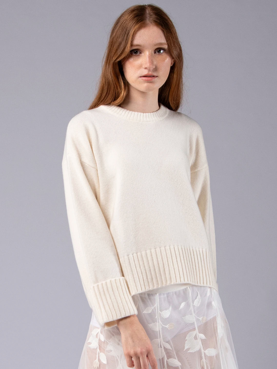 Chunky sweater in Lambswool - Pearl White