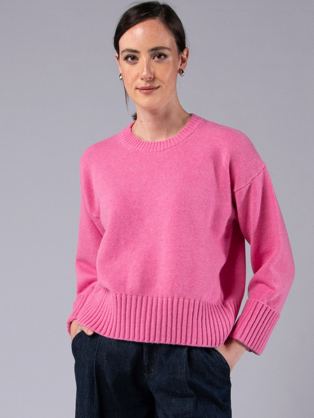 Chunky sweater in Lambswool - Pink Lady