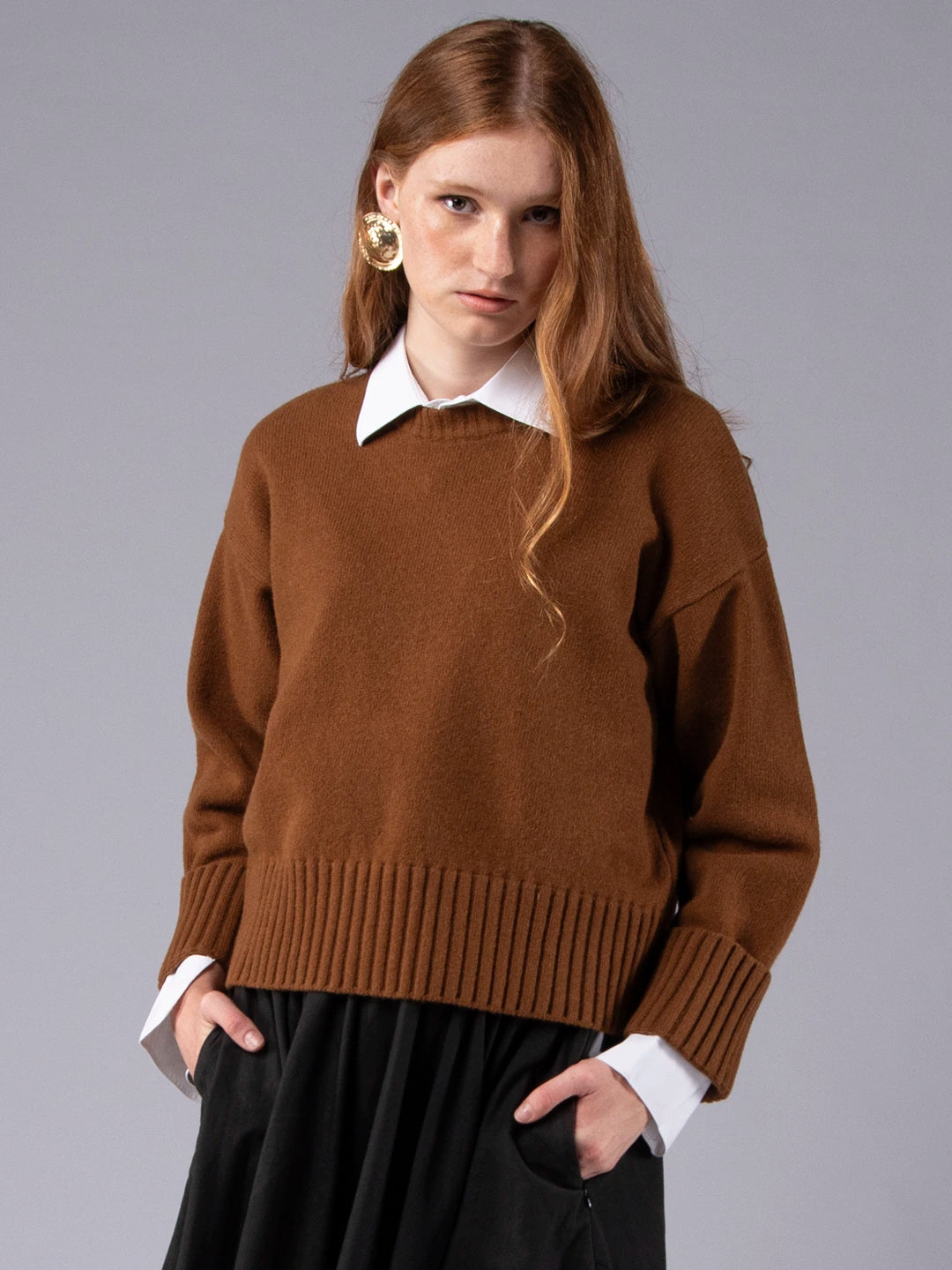 Chunky sweater in Lambswool - Cigar