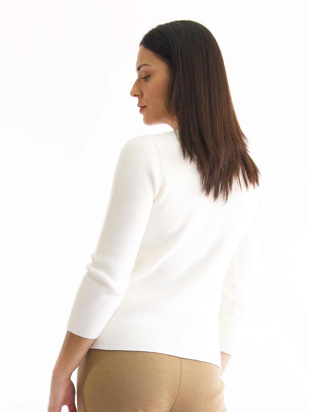 Achega Knitted Sweaters - White merino wool V-neck sweater