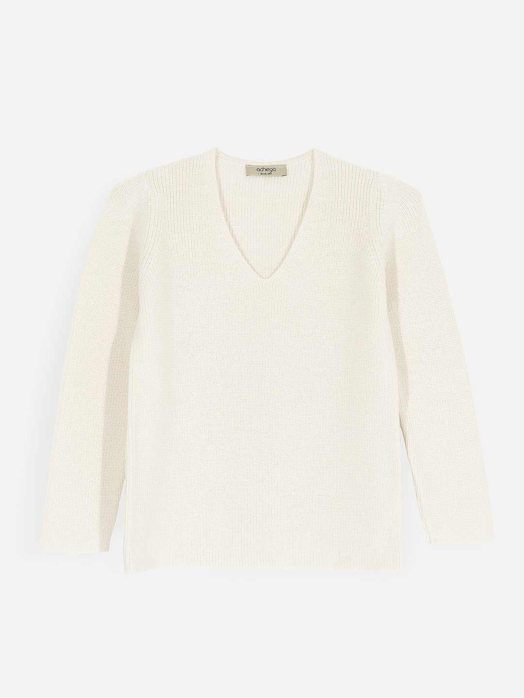 Achega Knitted Sweaters - White merino wool V-neck sweater