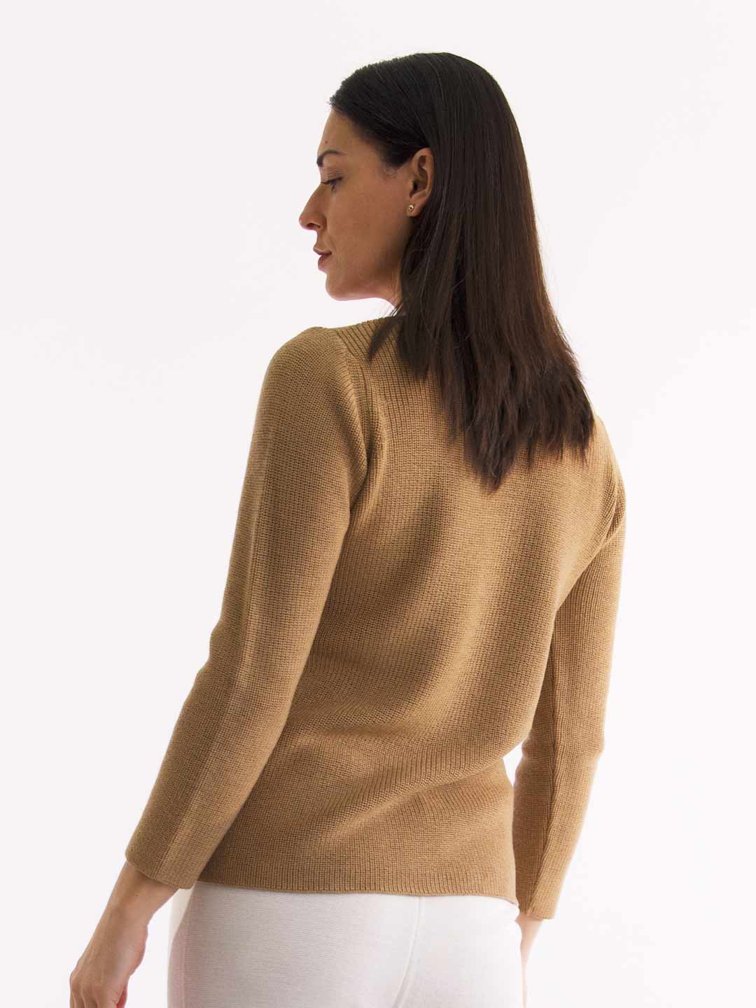 Achega Knit Sweaters - V-neck camel merino wool sweater