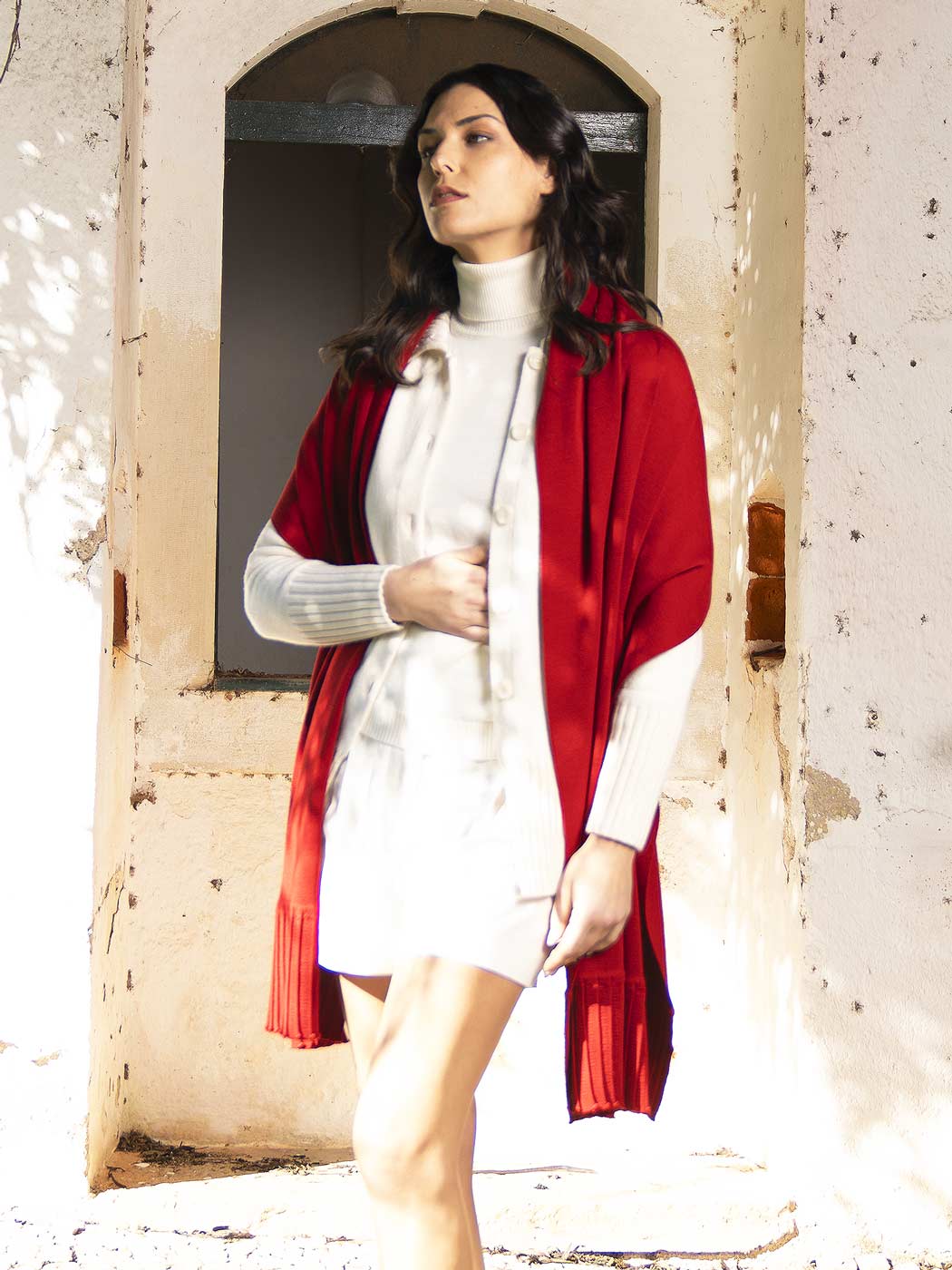 Écharpes Achega - Red pleated merino wool scarf