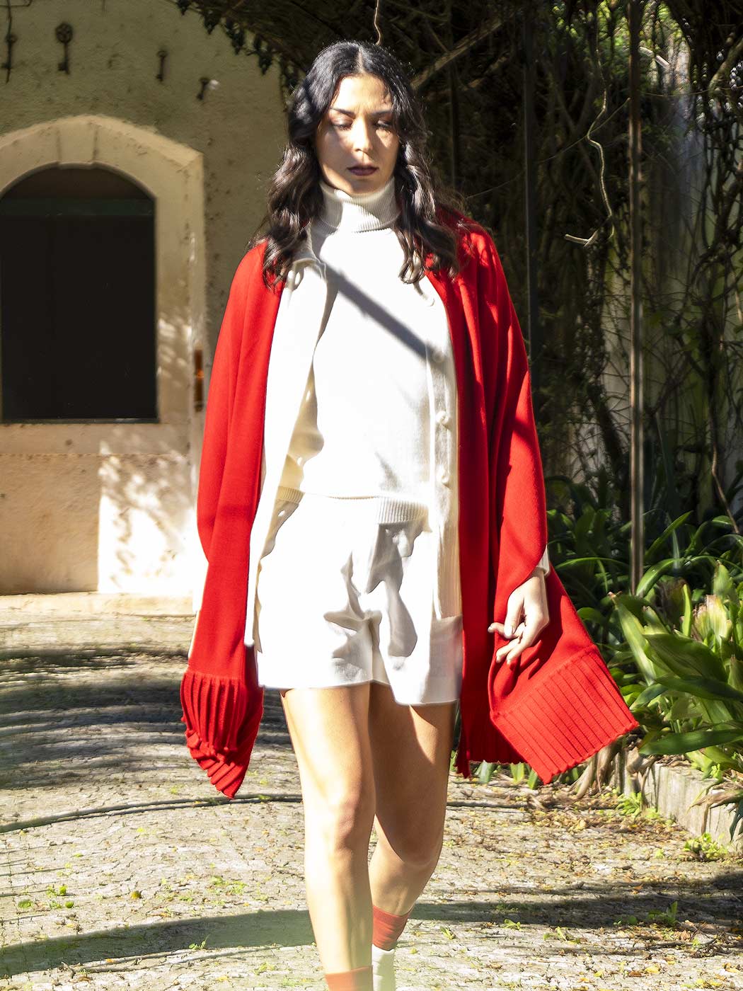 Écharpes Achega - Red pleated merino wool scarf