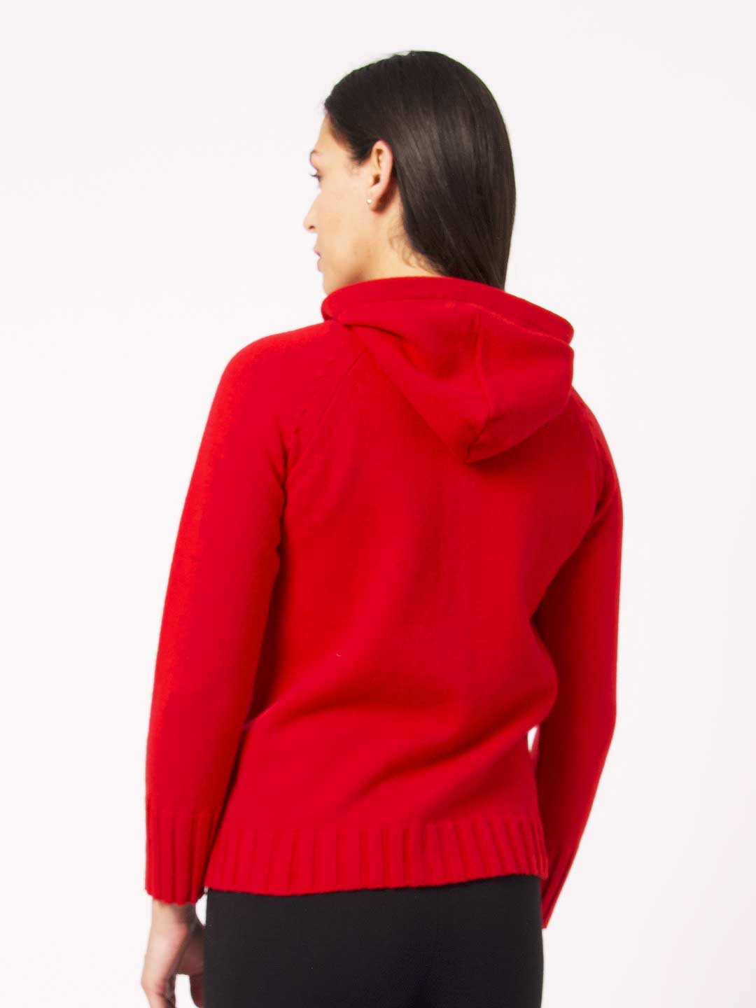 Casacos de Malha Achega - Casaco feminino vermelho com capuz em lambswool