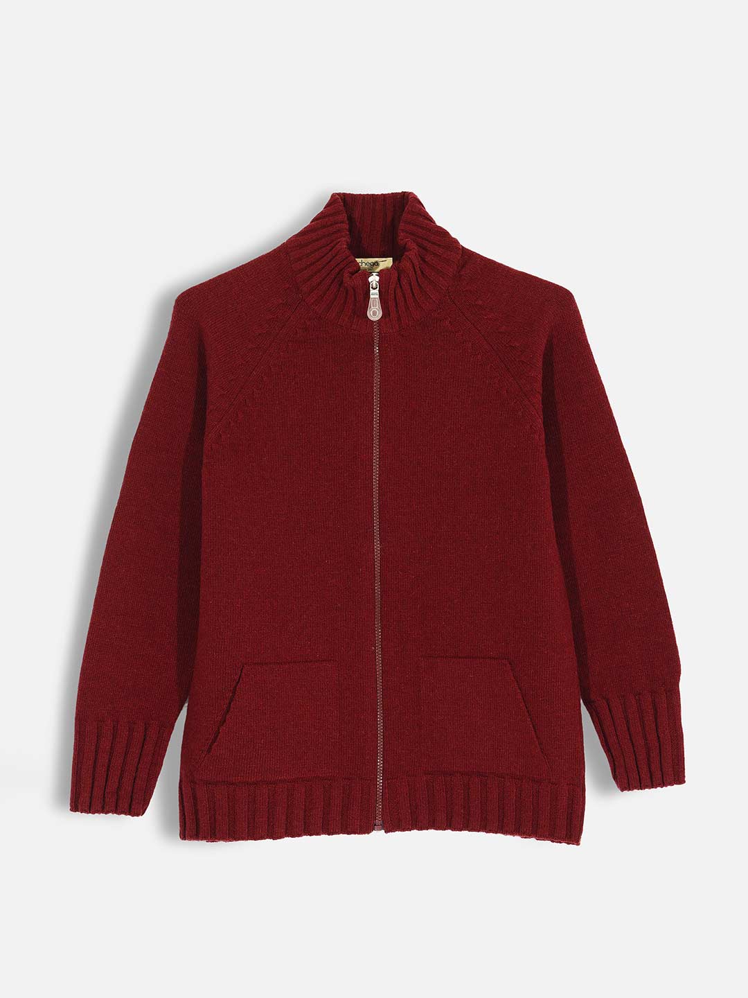 Casacos de Malha Achega - Casaco feminino bordeaux com fecho em lambswool