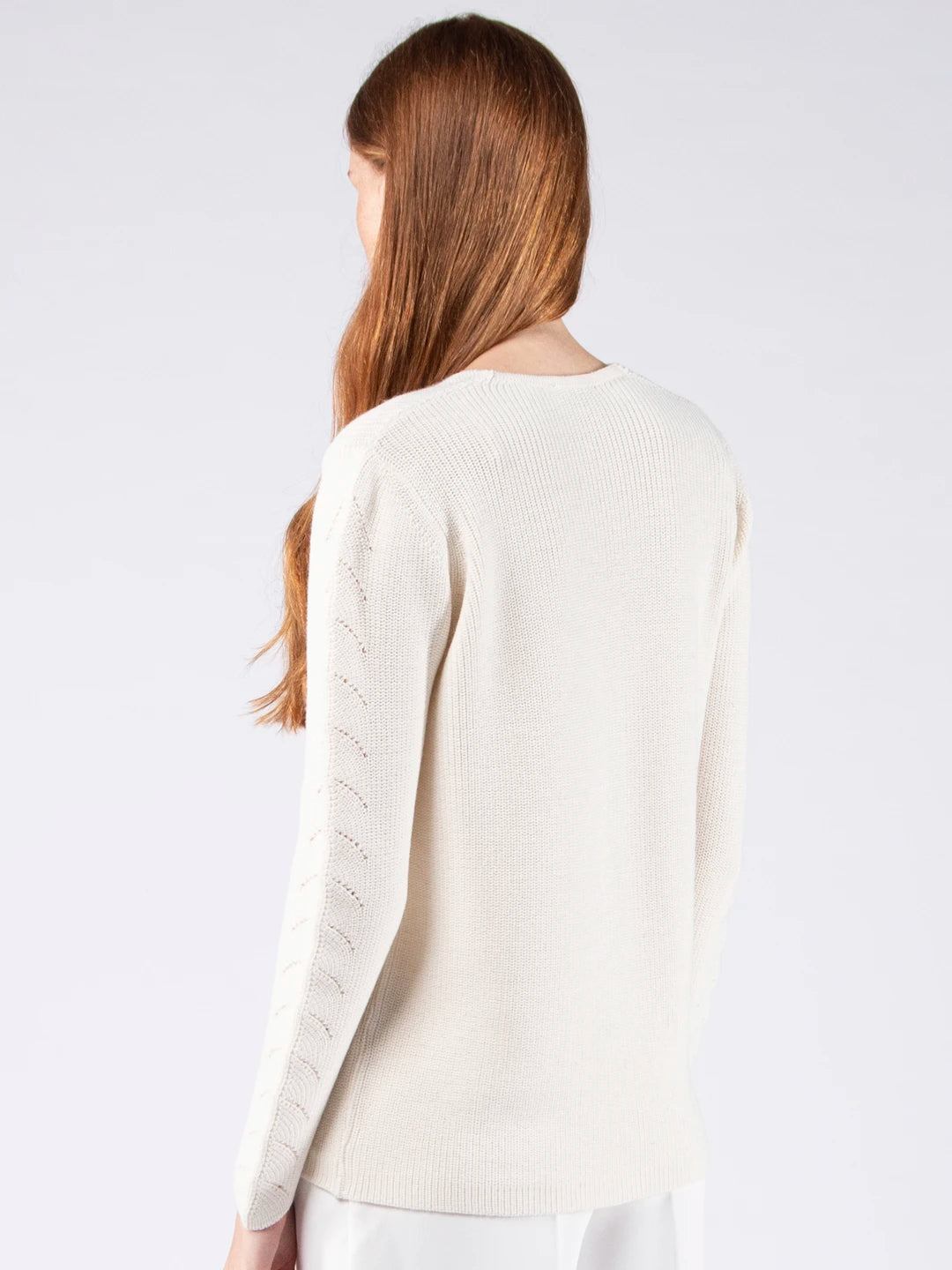 Chaqueta de lana merino con cuello de pico y bolsillos - Blanco perla