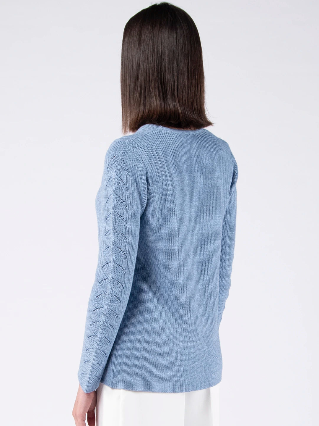 Cárdigan con cuello de pico y bolsillos en lana Merino - Azul bebé