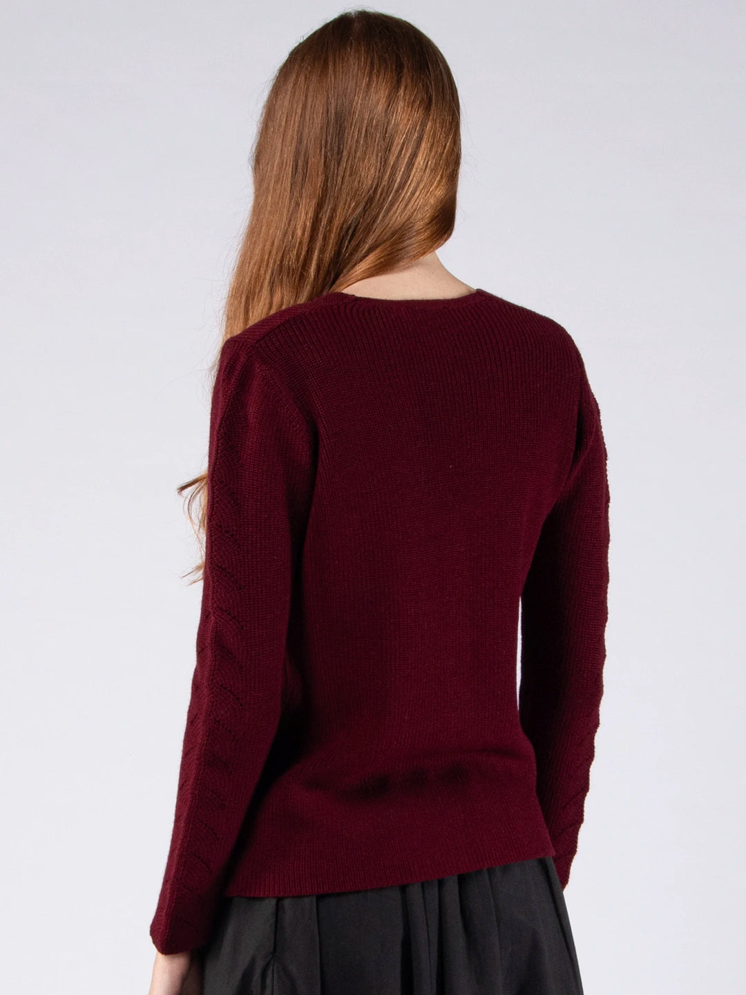 Chaqueta de lana merino con cuello de pico y bolsillos - Burdeos