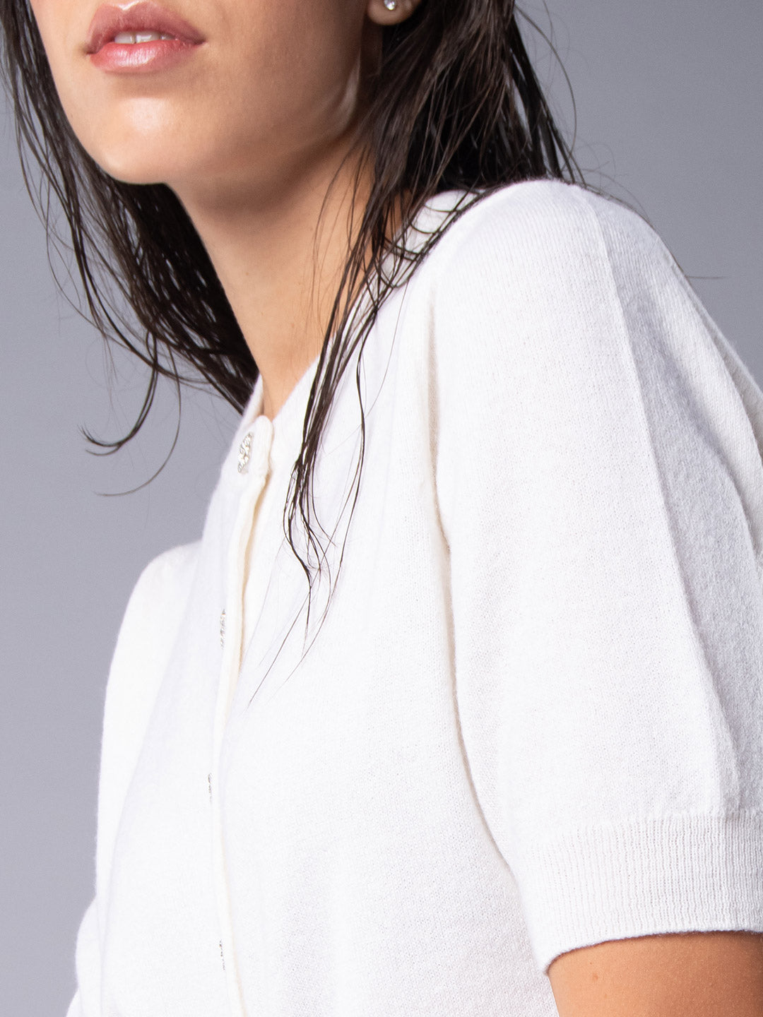 Chaqueta de fiesta de cachemir con botones joya Blanco crudo