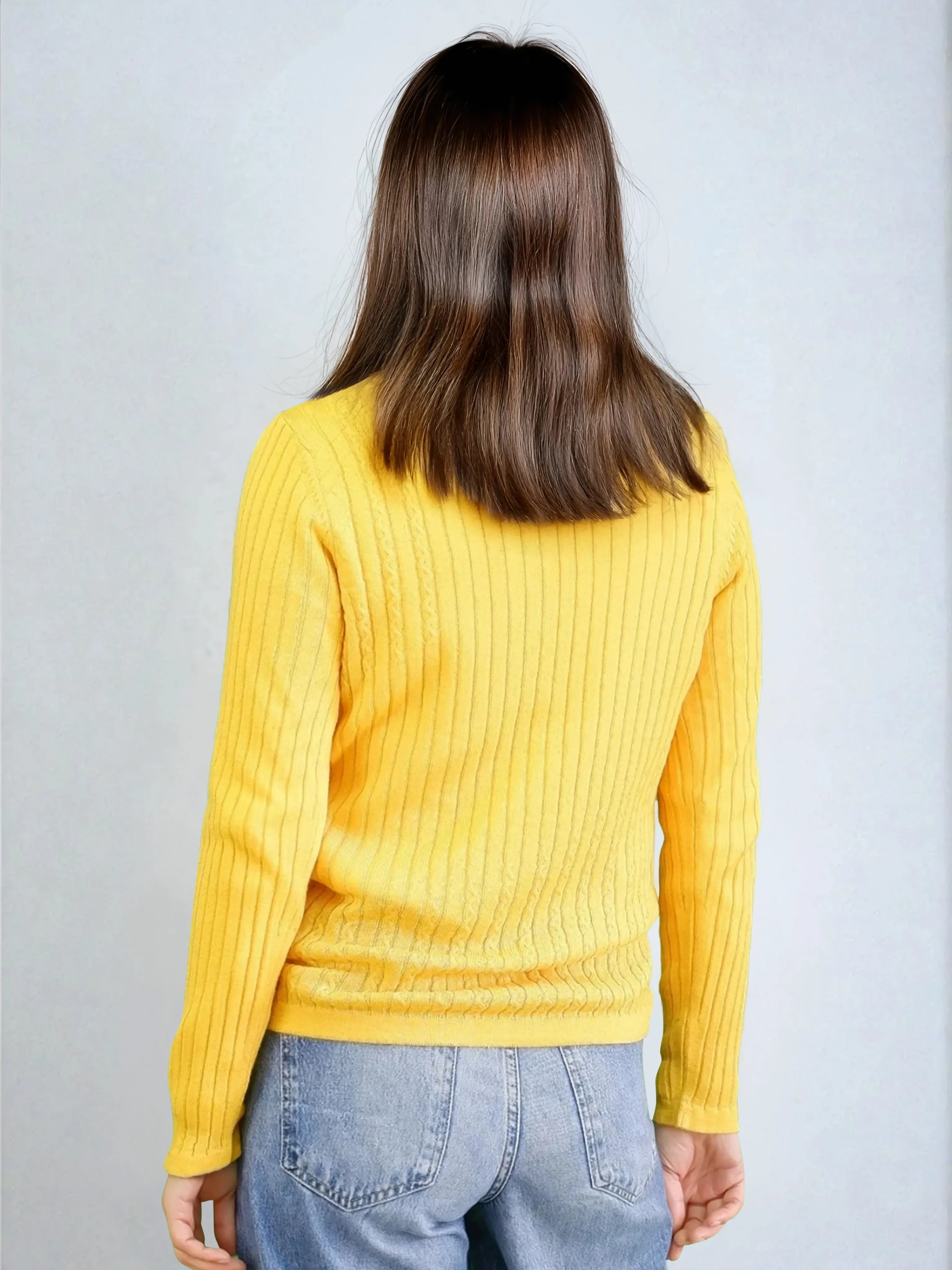 Jersey estructurado de cuello alto de lana merina - Amarillo