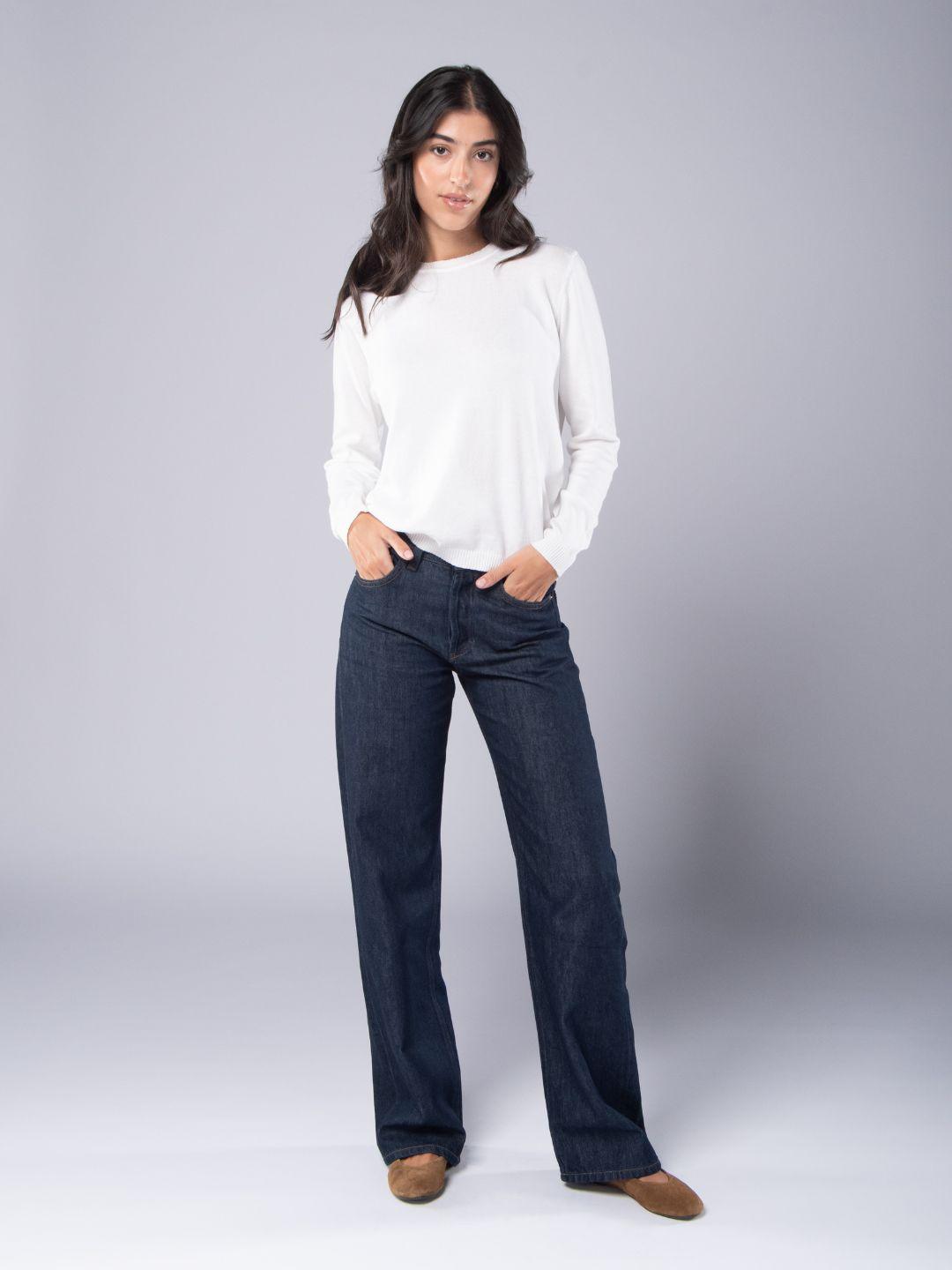 Camisolas de Malha Achega - Camisola de malha para senhora em algodão orgânico com decote redondo na cor branca