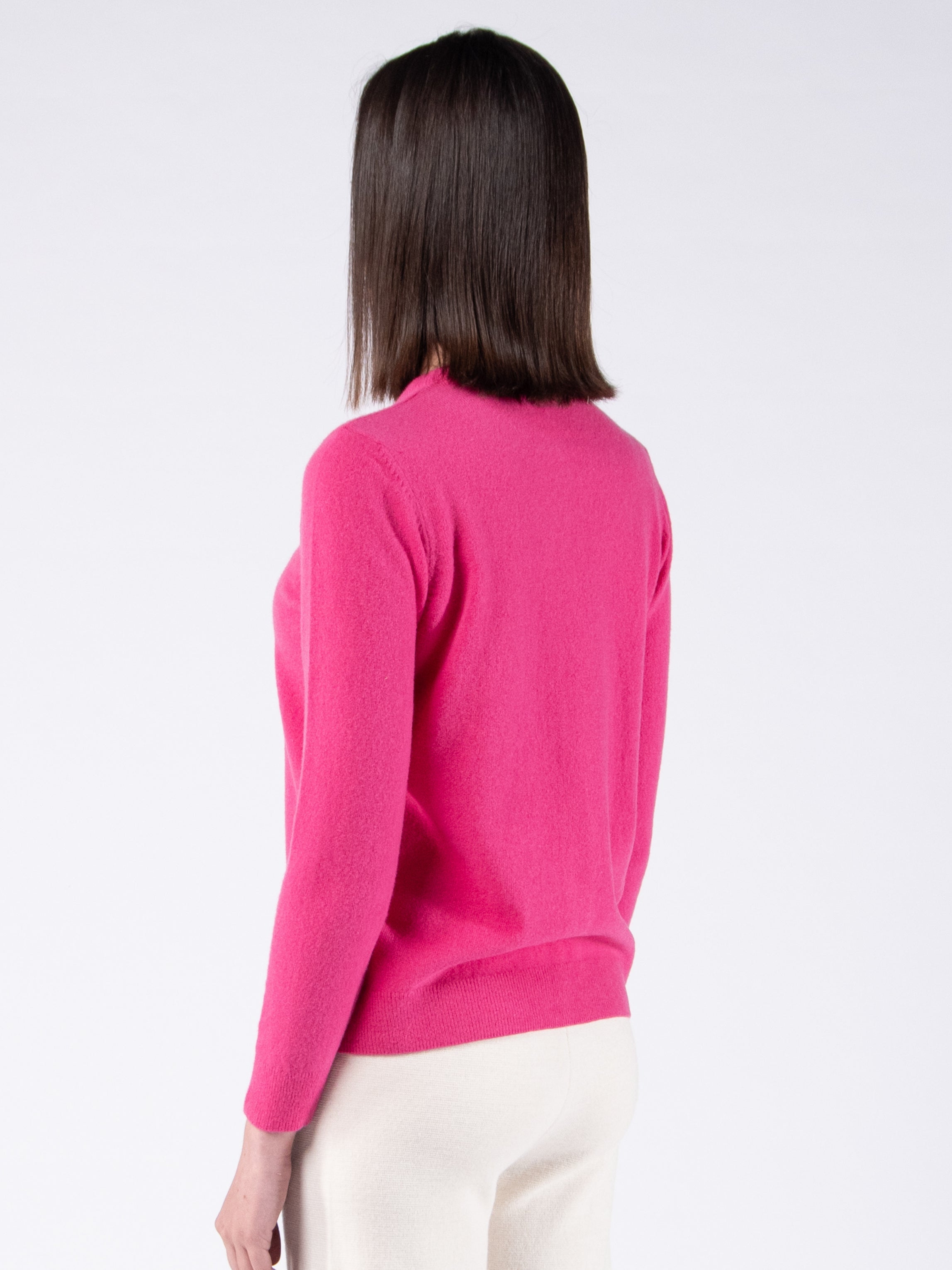 Lambswool Round Neck Cardigan - Fuschia Pink