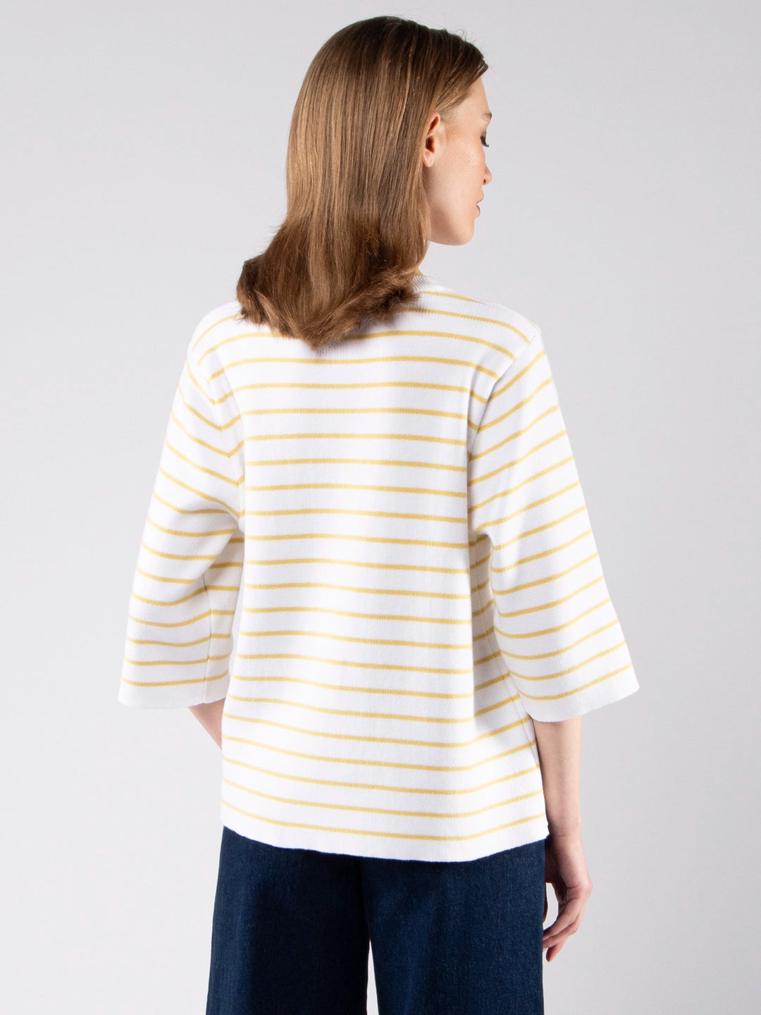 Achega Knitted Sweaters - Jersey de punto para mujer en algodón orgánico a rayas con mangas tres cuartos.